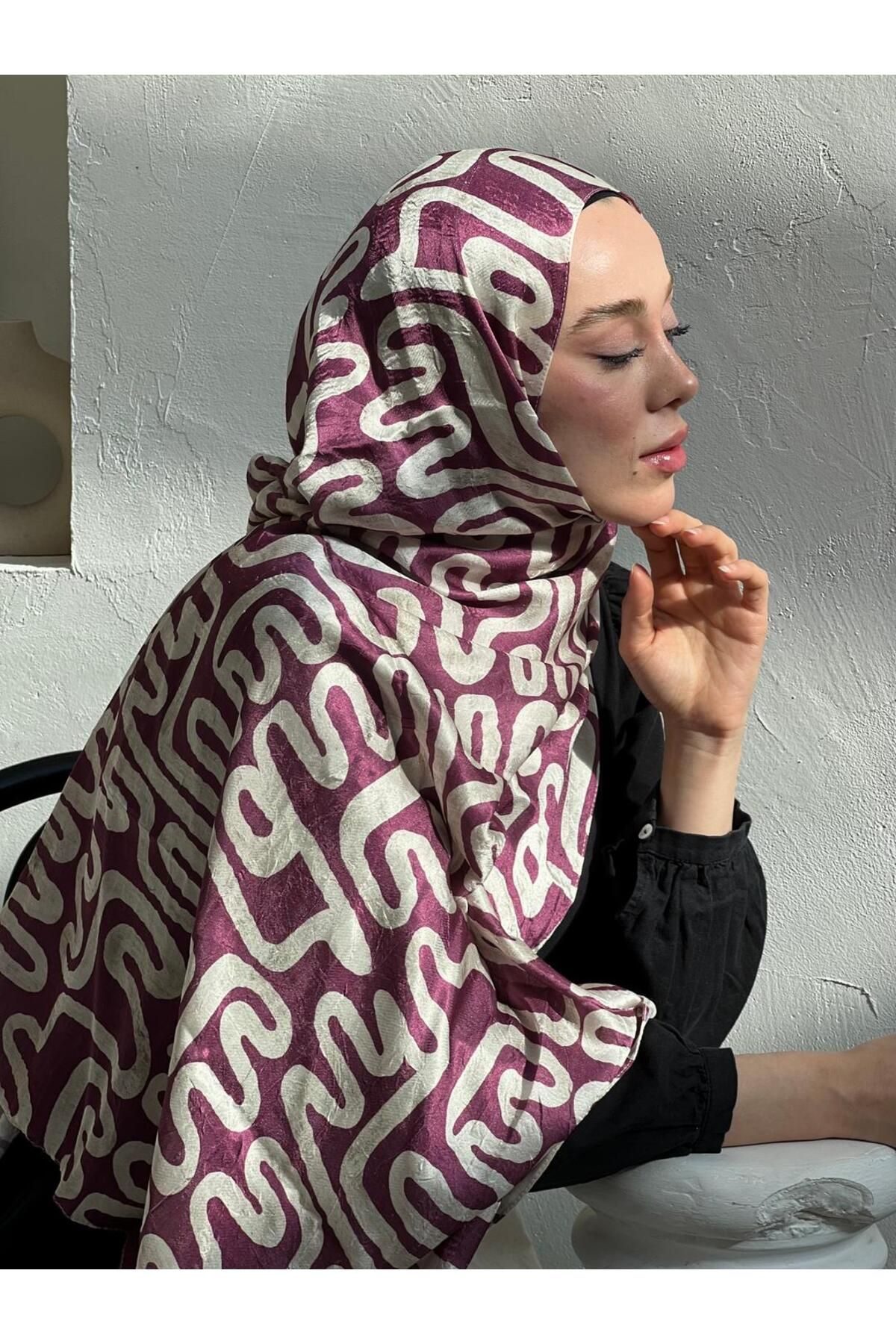 Modakaşmir-Abstract Wave Pattern Shiny Bamboo Shawl 3