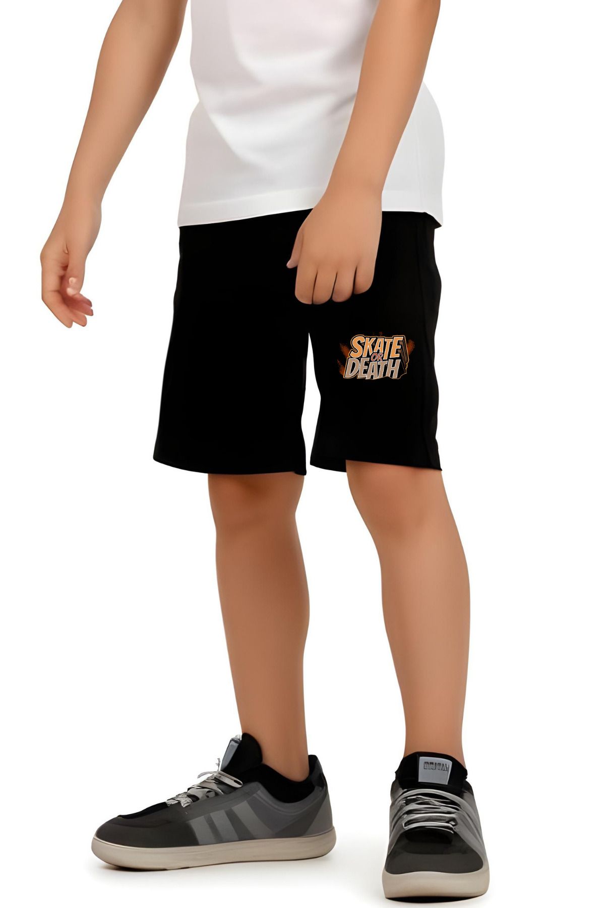 FYK COLLECTİON-Skate or Deaths Printed Boys' Suspender T-Shirt and Shorts Set Top and Bottom 3