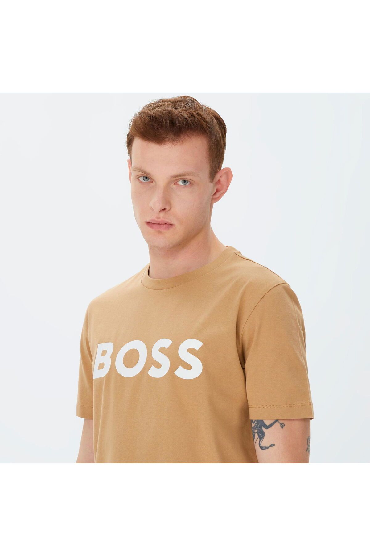 تی شرت مردانه آستین کوتاه مسطح بژ 50495742 260 BOSS