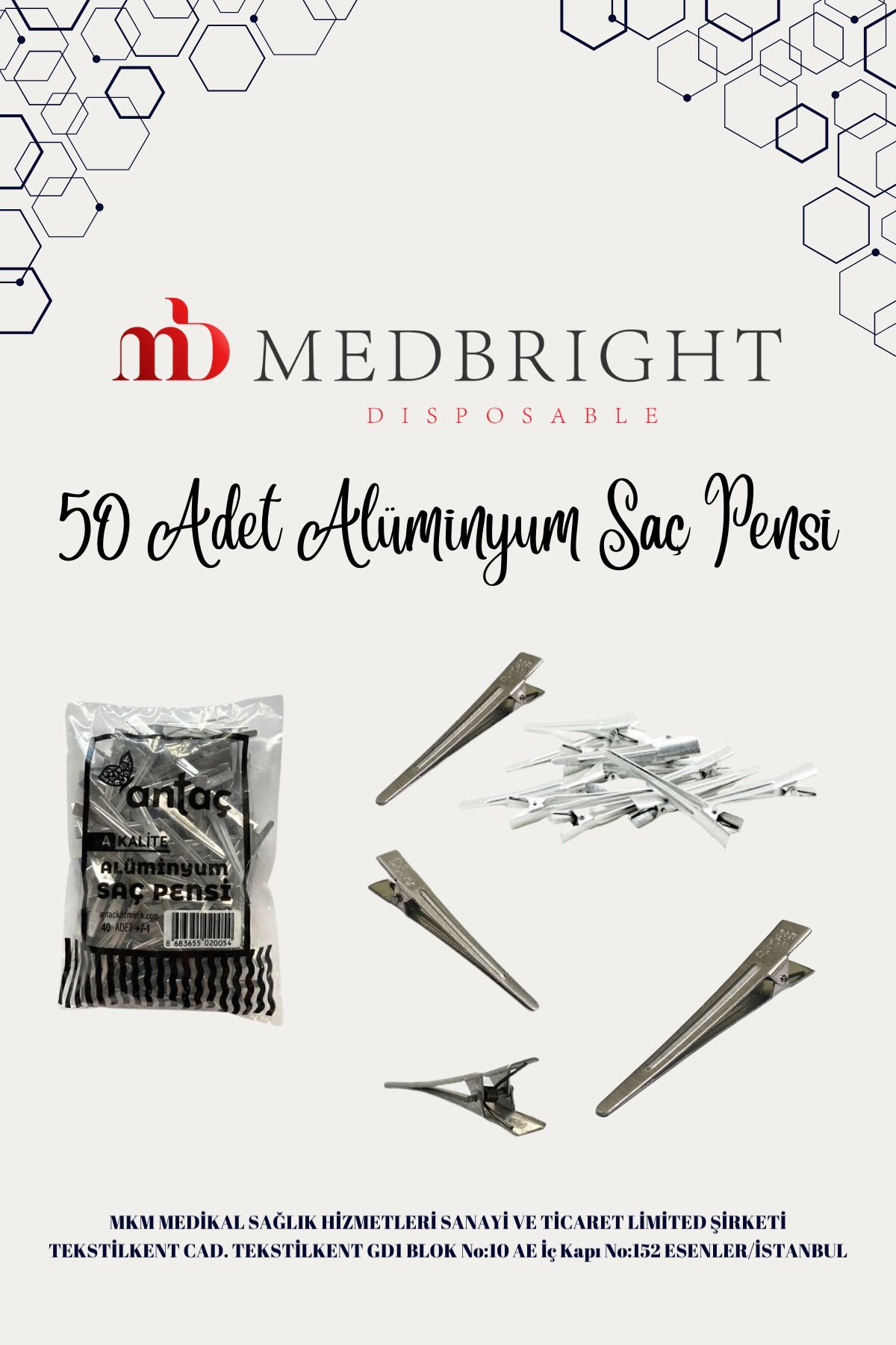 MEDBRIGHT-50 Pieces 1St Quality Aluminum Hair Clamp Barrette - Sturdy and Stylish, Suitable for Every Occasion!" 1