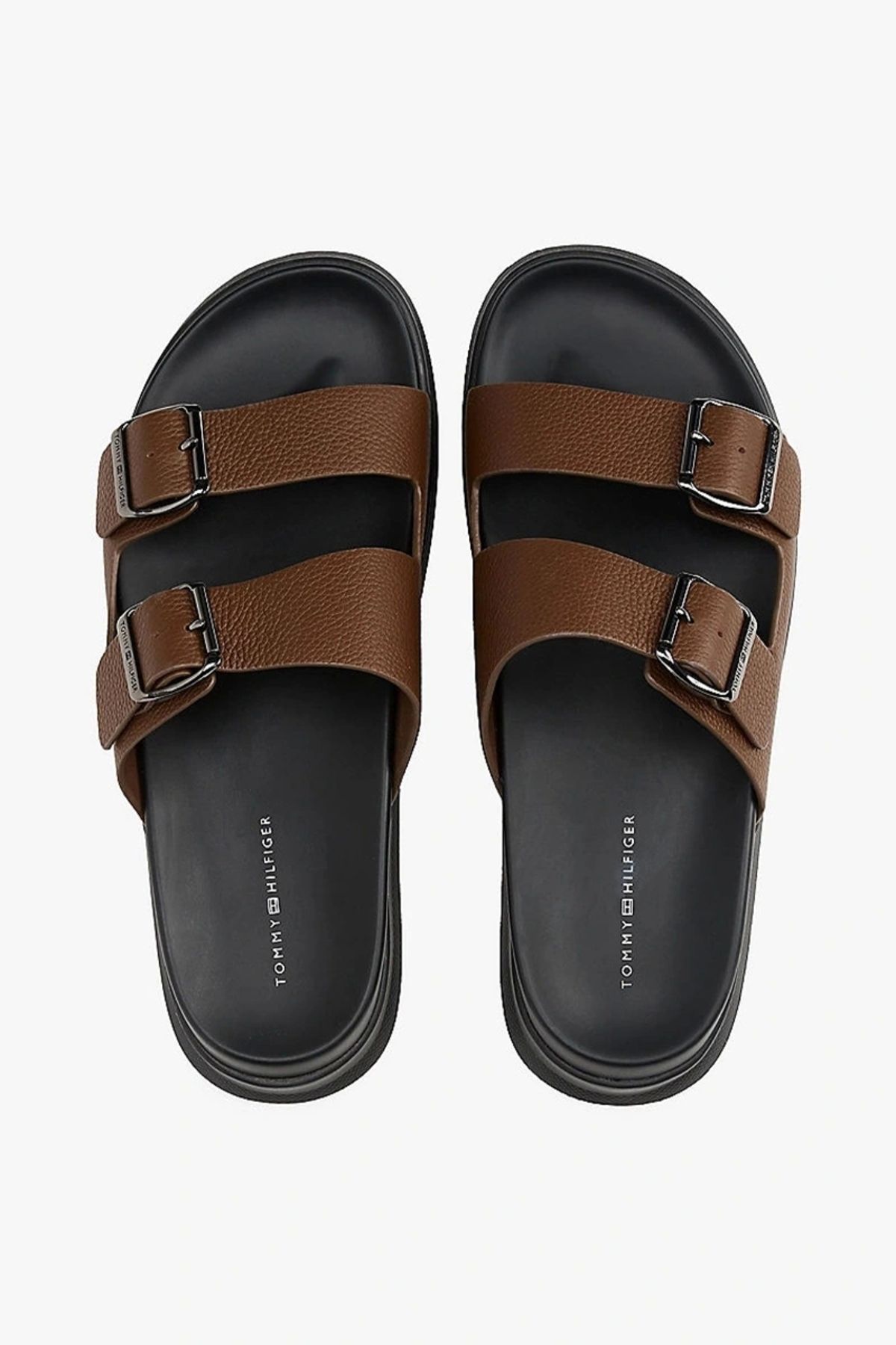 Tommy Hilfiger-Tommy Hilfiger Men's Buckle Strap Brown Leather Slippers 5