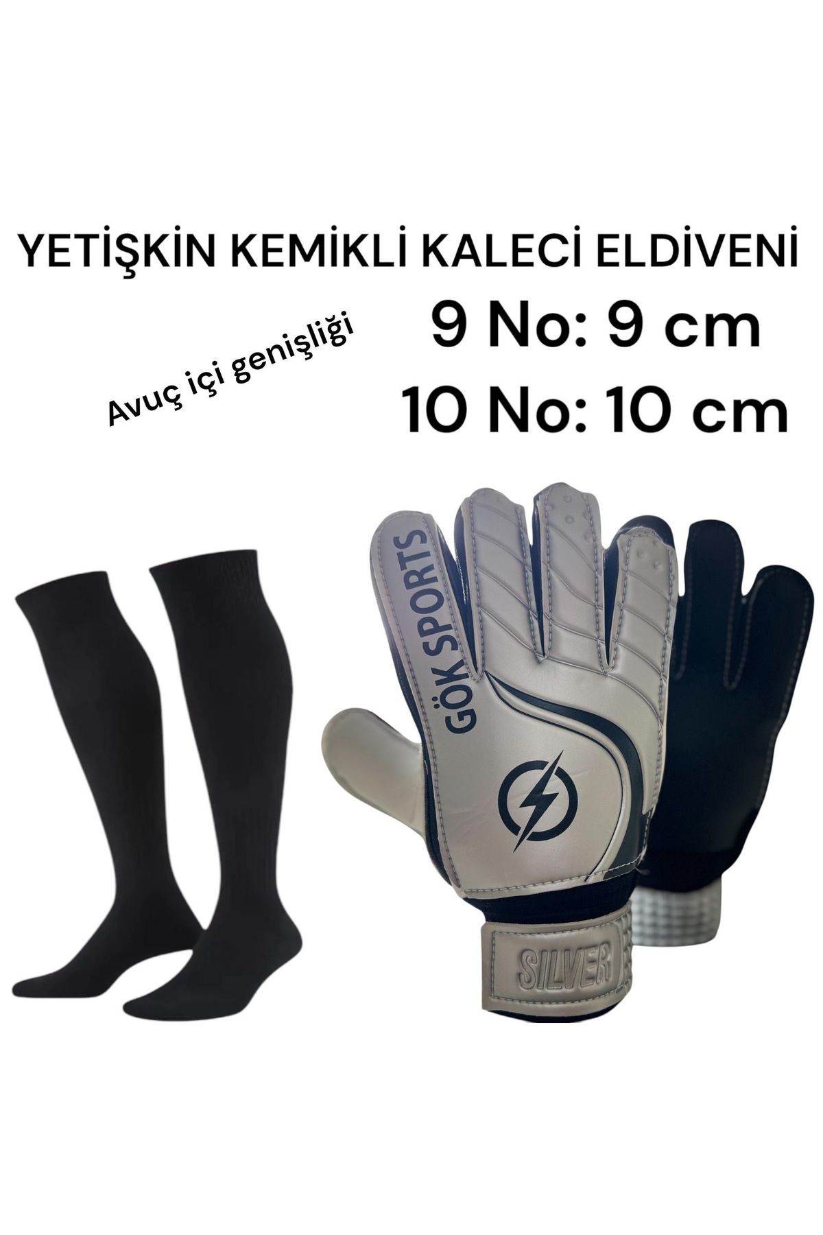 Genel Markalar Silver Yetişkin Big Kemikli Kaleci Eldiveni Bilek Bandajlı Parmak Korumalı Kaleci Eldiveni 8-9-10