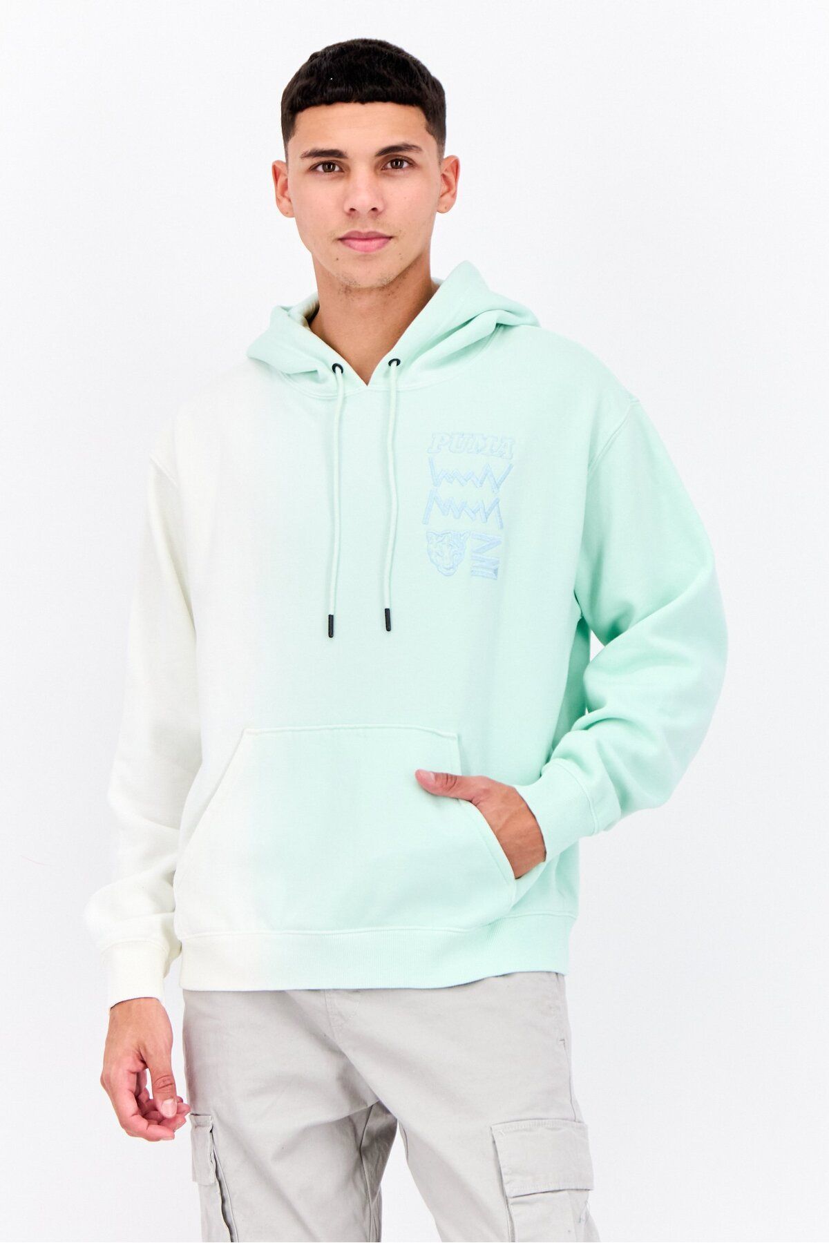 Puma-Men Sportswear Fit Long Sleeves Outdoor Hoodie, Soft Sky Blue 1