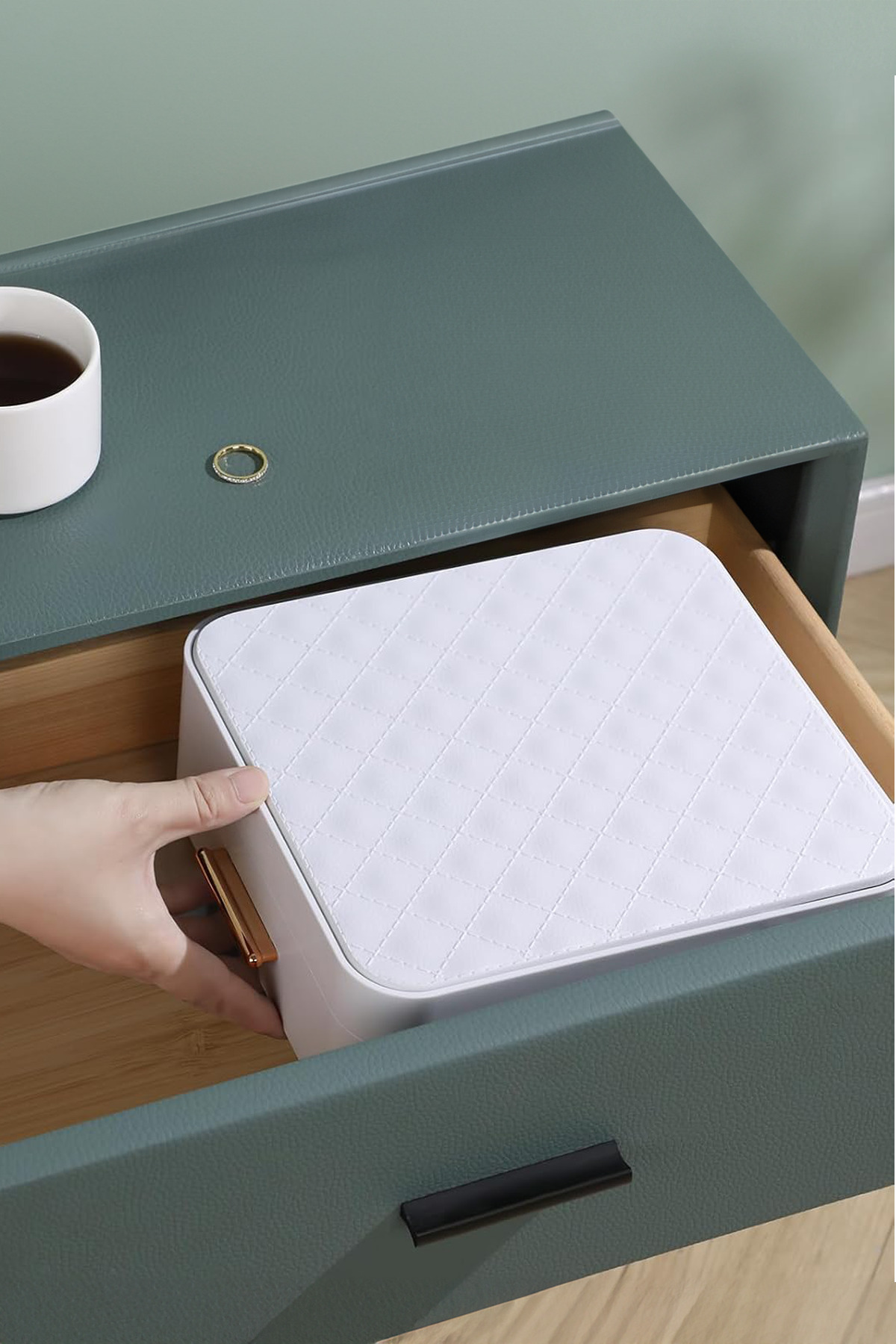 Kitchen Life-Organizator de bijuterii pentru machiaj cu oglindă cu 9 compartimente și sertar / Organizator de machiaj ușor de deschis și închis 5