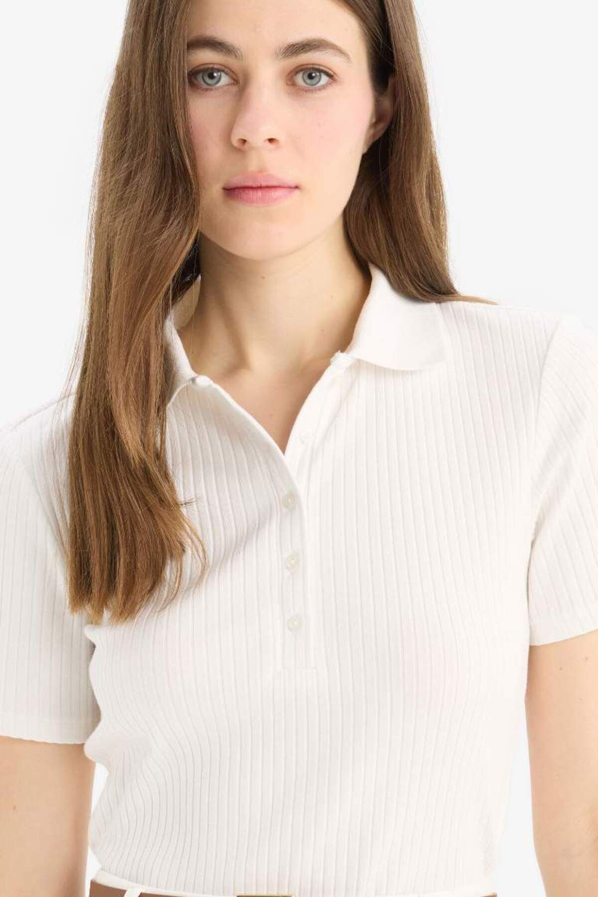 DeFacto Yeni Sezon Slim Fit Dar Kesim Fitilli Kaşkorse Kısa Kollu Polo Tişört