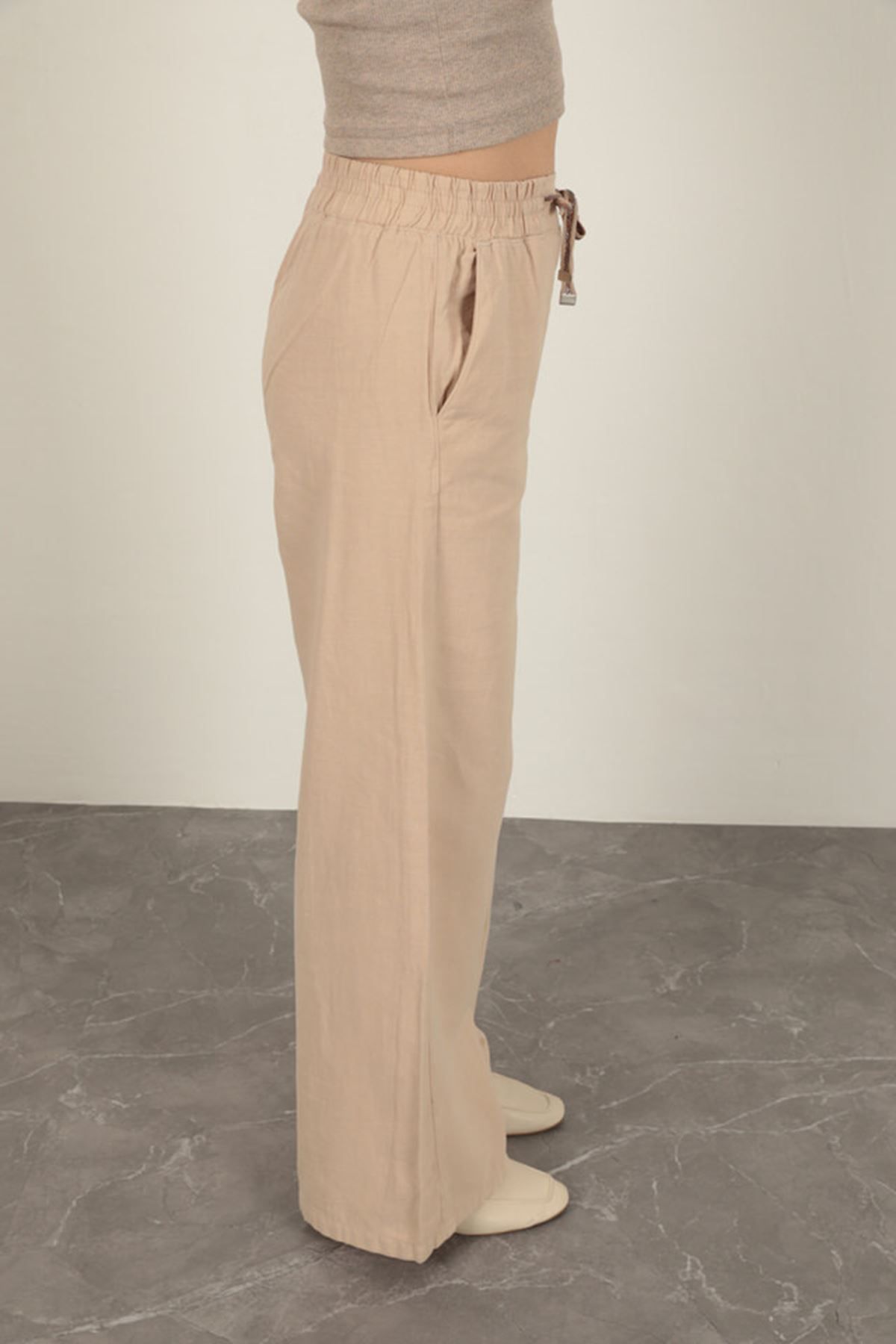 Keops-Stone Colored Linen Women's Trousers - Wide Leg 5