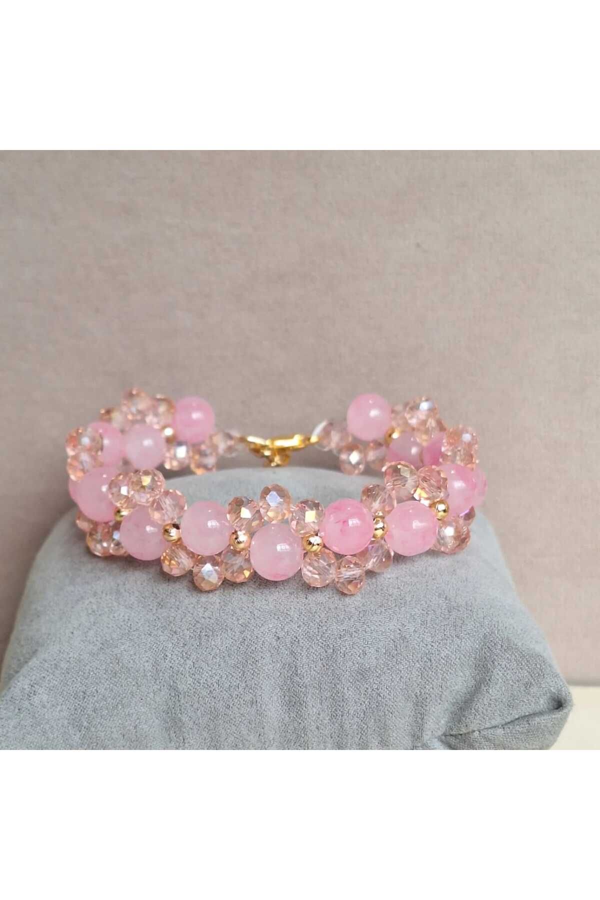 porsor Kristal Pembe Miyuki Bileklik – Zarafetin ve Pozitif Enerjinin Buluşması