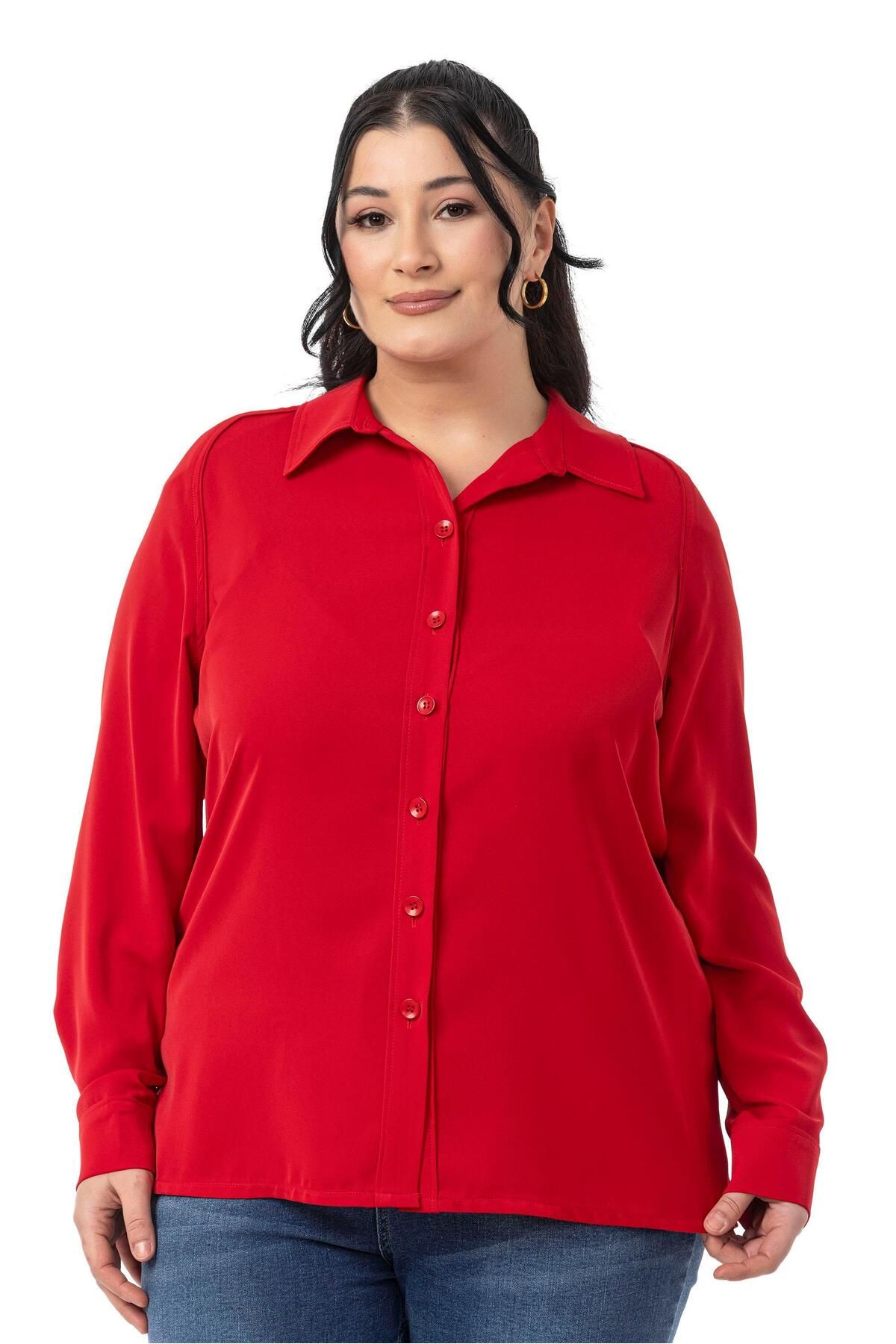 DISENTIS MODEST-Large Size Raglan Sleeve Red Shirt 1