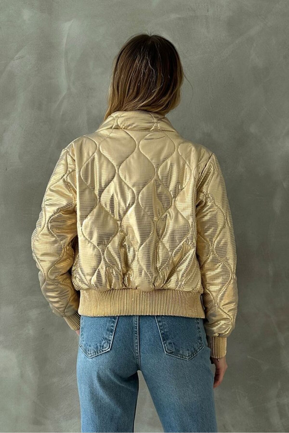 VERYMODA Fermuarlı Parlak Mont - Gold | | F1625 görsel 5