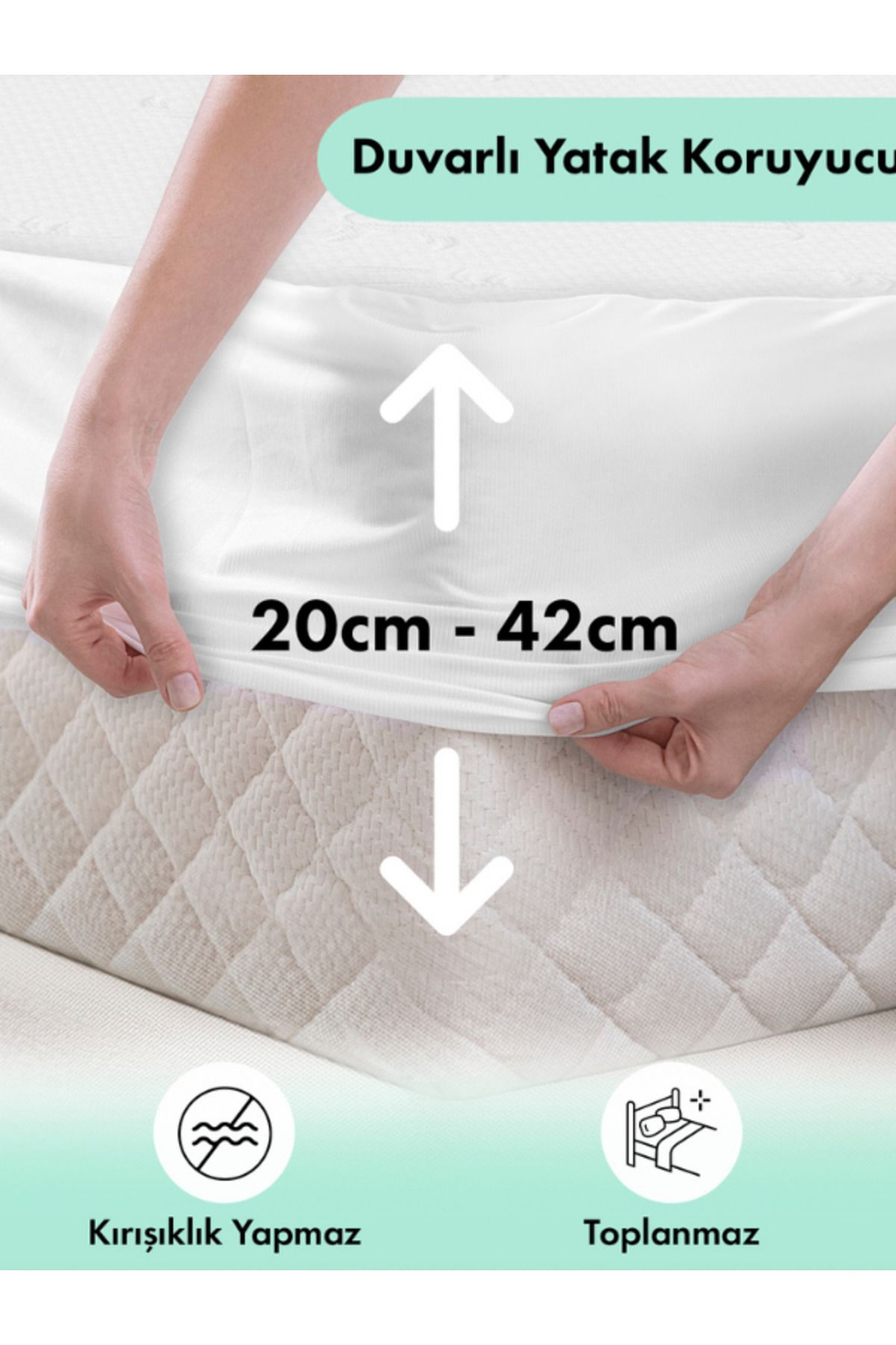 NB newBed %100 Sıvı Geçirmez Tek Kişilik  Yumuşak  Nefes Alan Tasarımlı  Duvarlı Yatak Koruyucu Alez 90x200