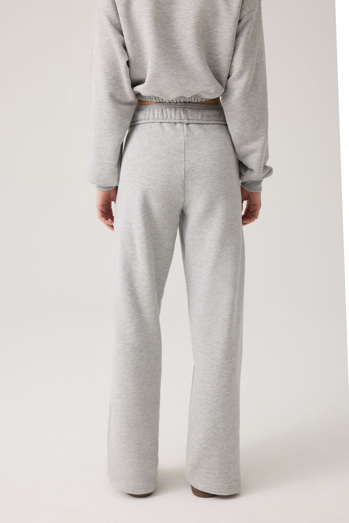 LOS OJOS-Gray Melange Wide Fit Wide Leg Sweatpants Straight Leg 3