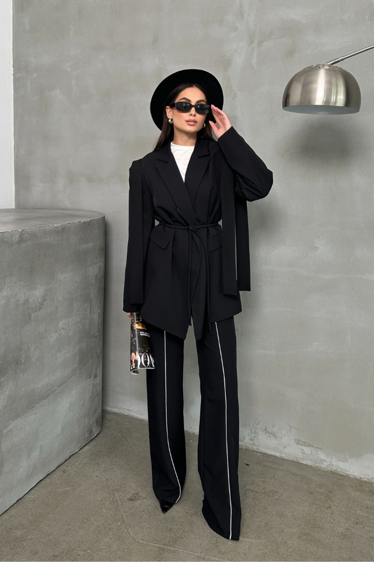 msm fashion-Übergroßer Damen-Blazer – mit Gürtel und Schulterdetail 5