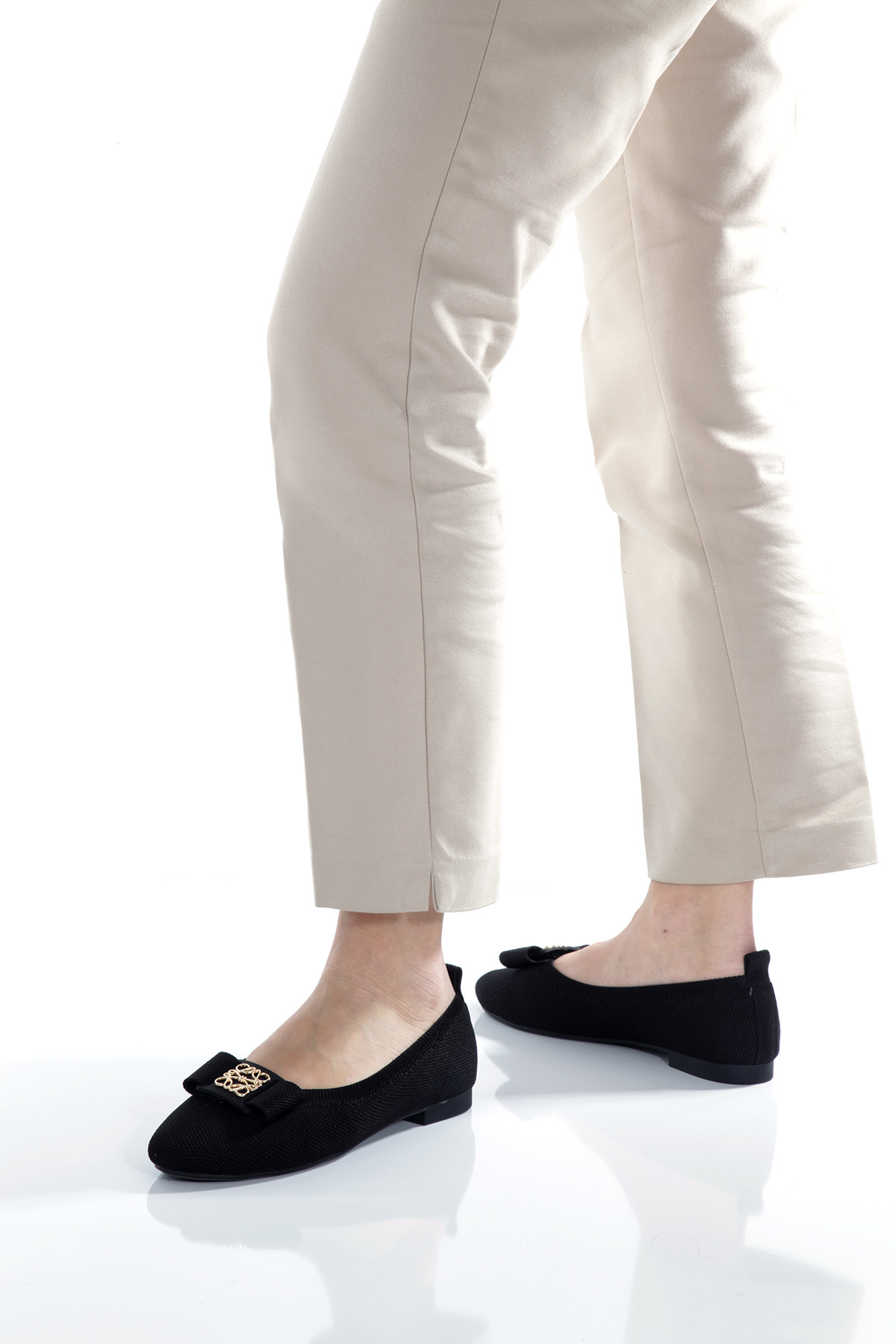 ZİESCE-Women's Black Knitwear Round Toe Buckle Detail Babet Shoes 4
