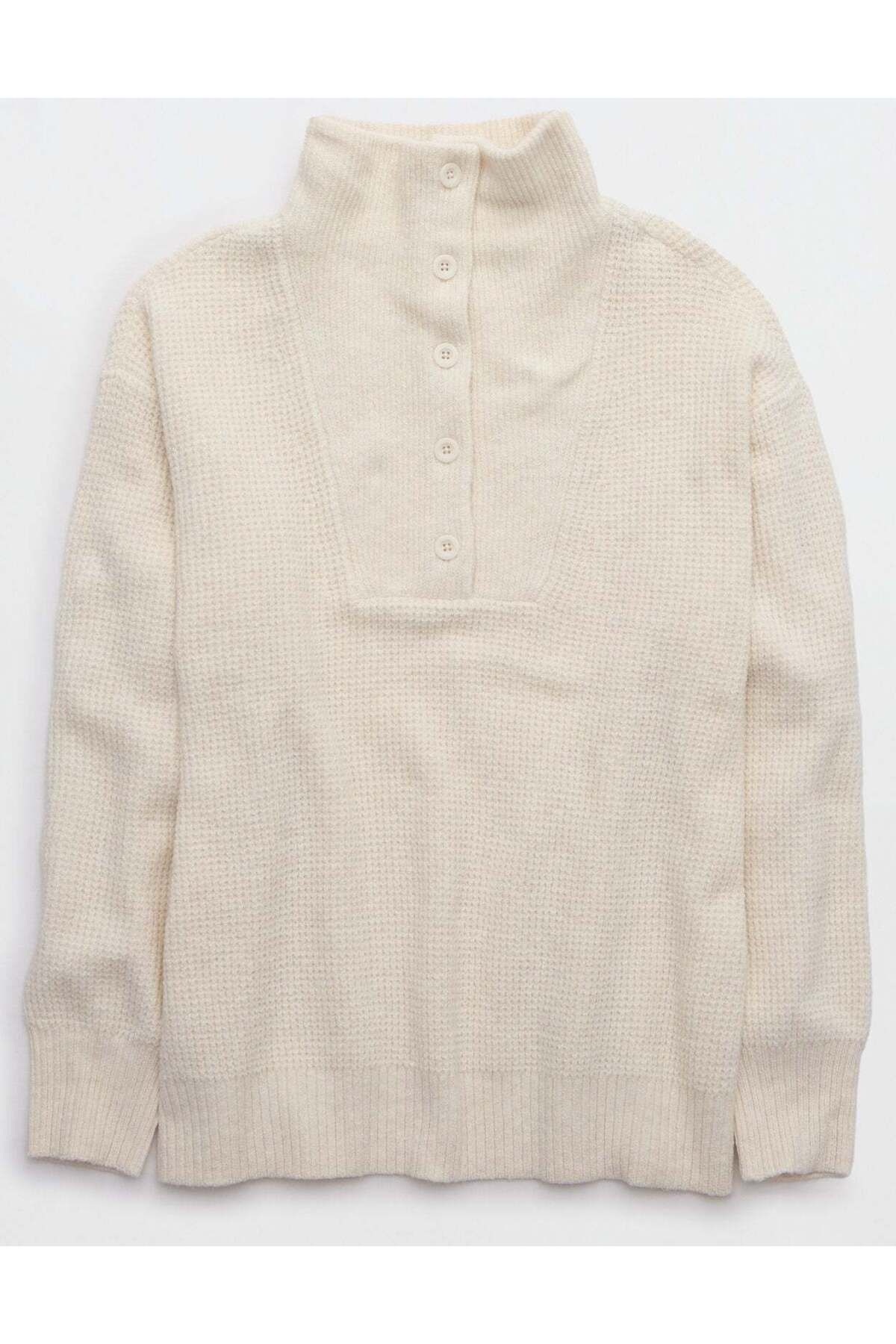 AMERICAN EAGLE-Aerie CozyUp Waffle Button Sweater 4