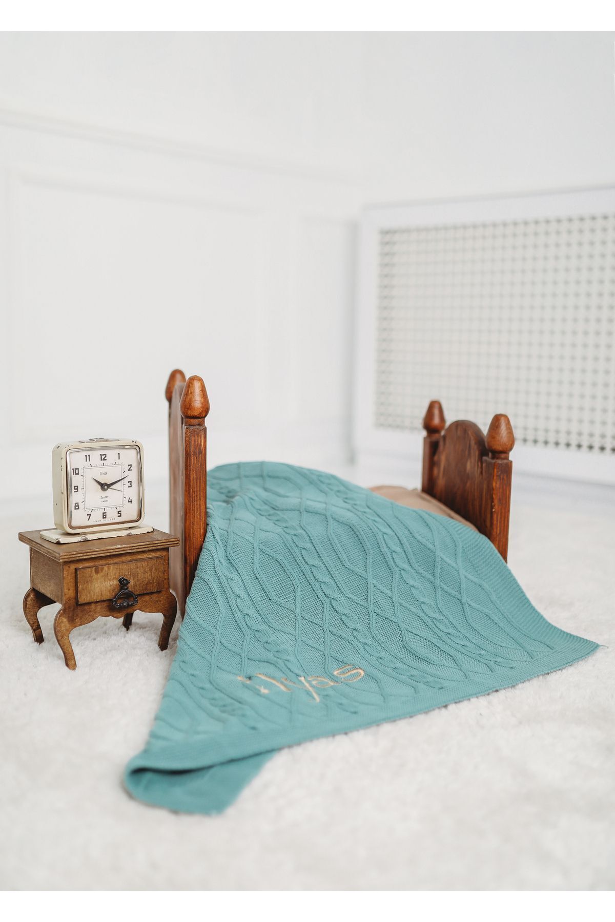 tinykiddesign Bebek Battaniyesi Desenli Triko Örgülü Yeşil Bebek Hediyesi Istediğiniz Ismi Nakışla Yazıyoruz fotoğrafı 4 (önizleme)