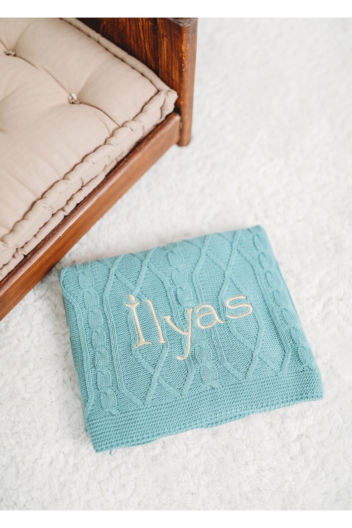 tinykiddesign Bebek Battaniyesi Desenli Triko Örgülü Yeşil Bebek Hediyesi Istediğiniz Ismi Nakışla Yazıyoruz fotoğrafı 6 (önizleme)