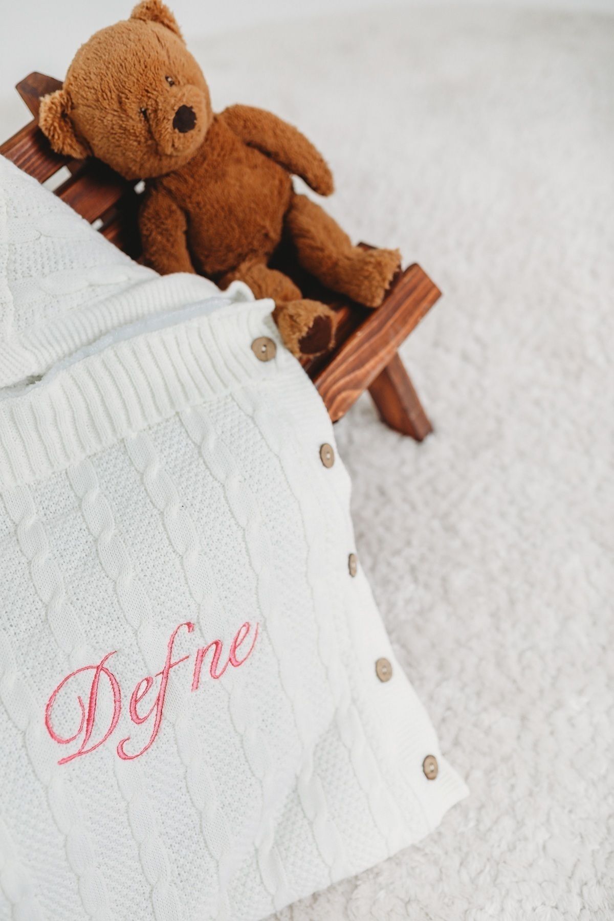 tinykiddesign Welsoft Bebek Kundağı Triko Ekru Örgülü Içi Peluş Istediğiniz Ismi Nakışla Yazıyoruz fotoğrafı 4 (önizleme)