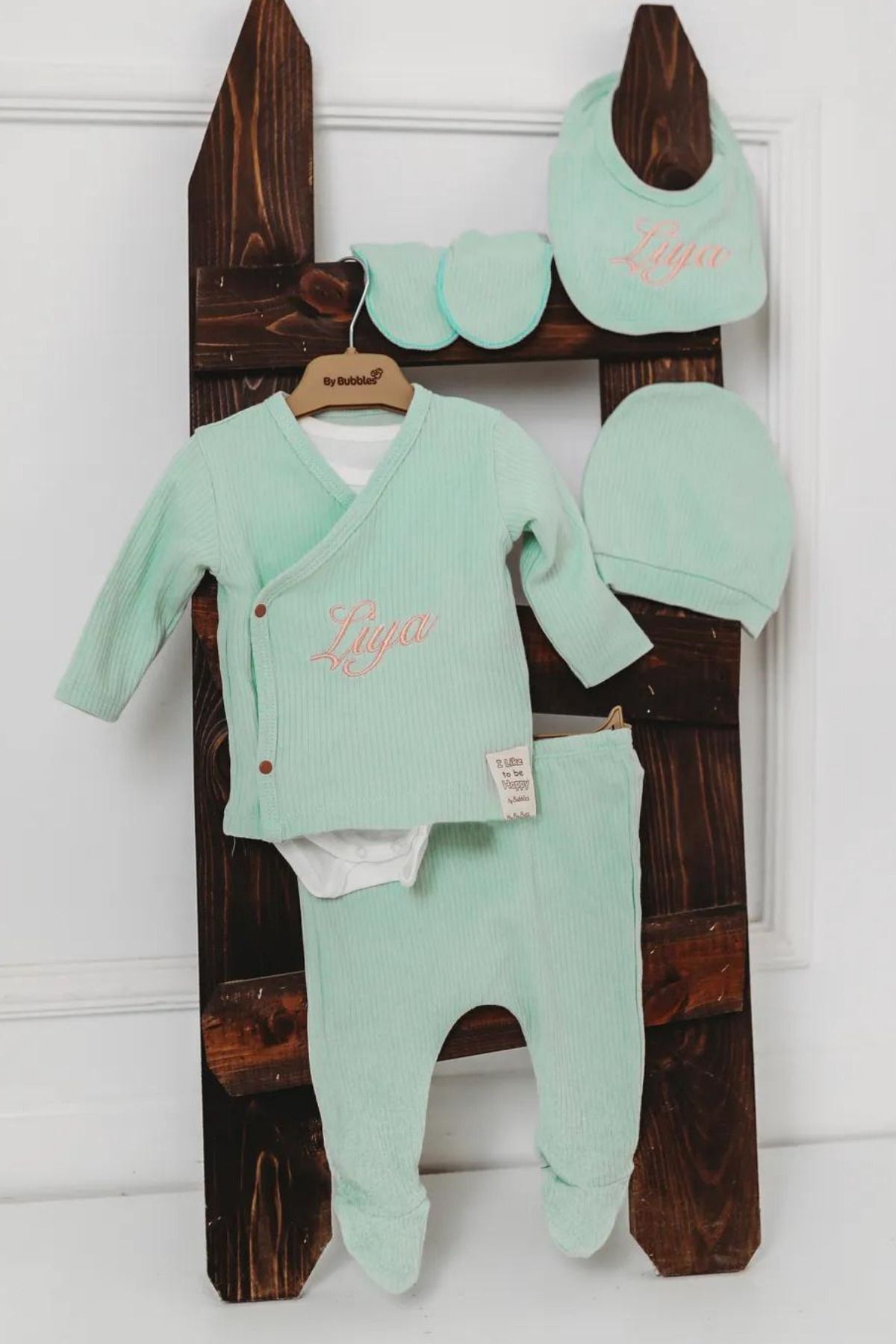 tinykiddesign Zıbın Seti Yeni Doğan Hediyelik Zıbın Seti 6 Parça Yeşil 0-3 Ay Istediğiniz Ismi Nakışla Yazıyoruz fotoğrafı 3 (önizleme)