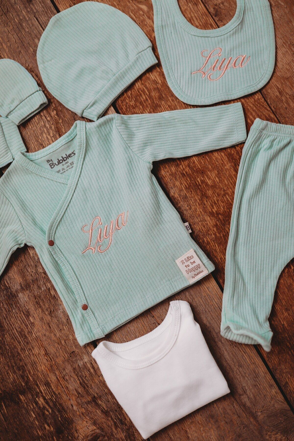 tinykiddesign Zıbın Seti Yeni Doğan Hediyelik Zıbın Seti 6 Parça Yeşil 0-3 Ay Istediğiniz Ismi Nakışla Yazıyoruz fotoğrafı 4 (önizleme)