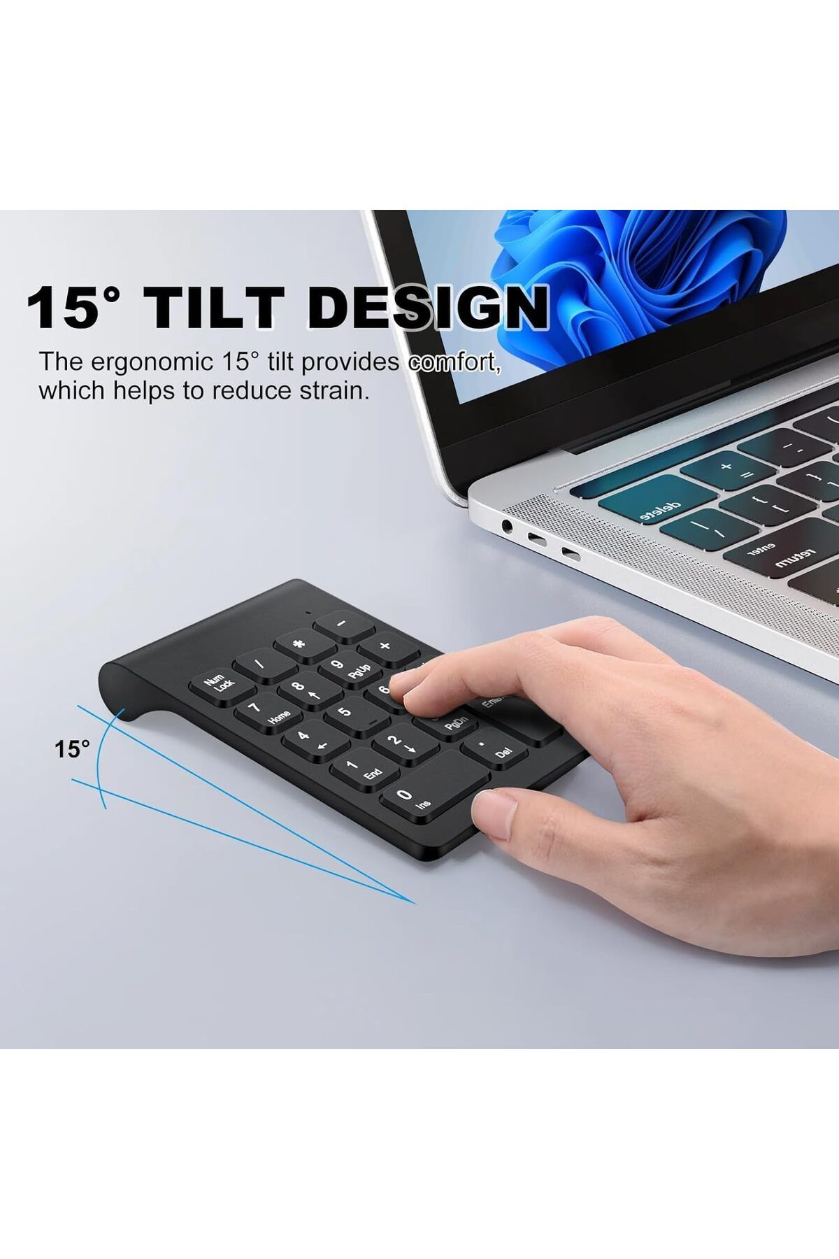 COOYA-Wireless Numeric Keypad,Mini 2.4G 18 Keys,Portable Silent,with Wireless Mouse for Laptop,PC,Black 5
