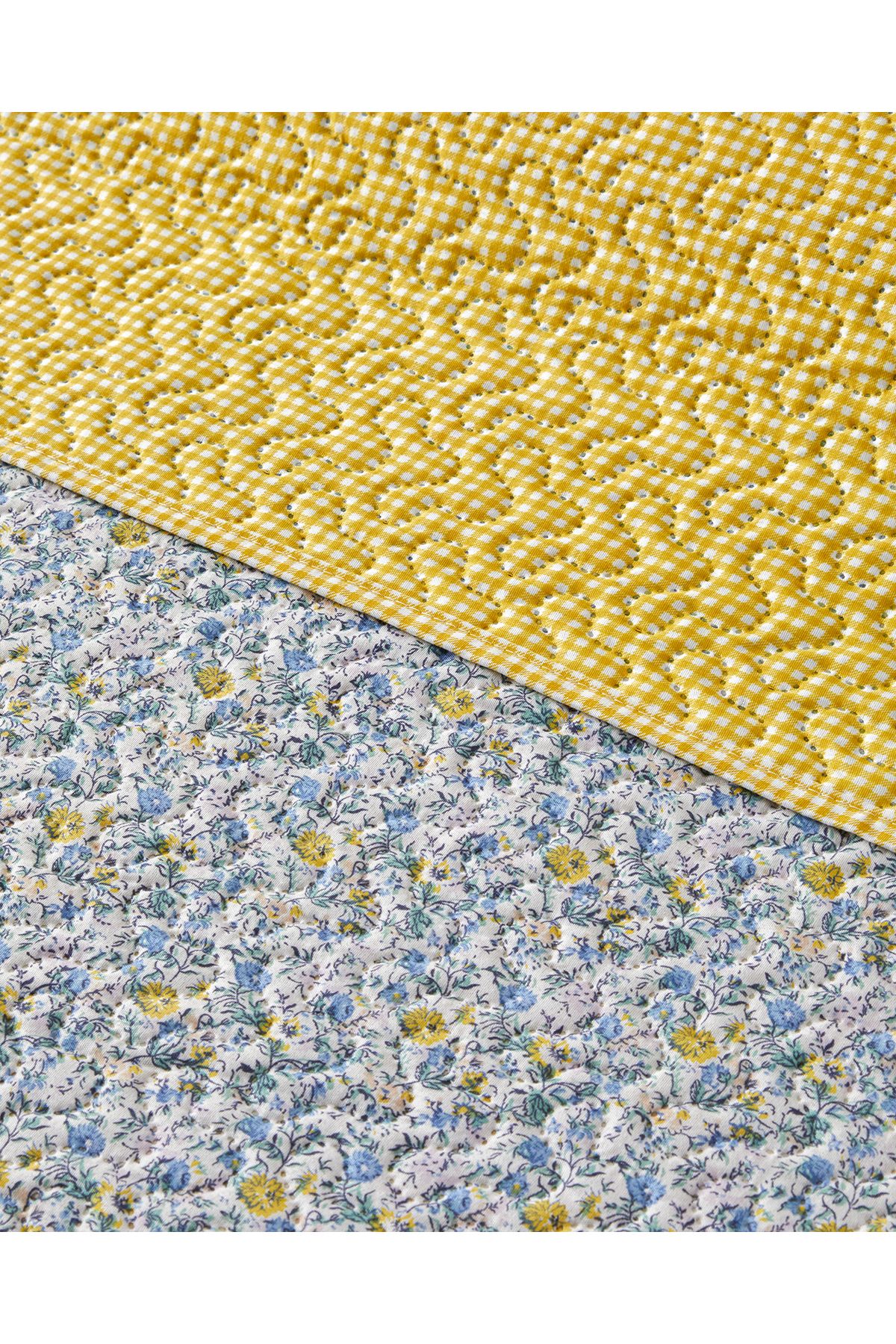 English Home-Azure Bloom Multi-Purpose King Size Bedspread Set 240X220 cm Yellow 3