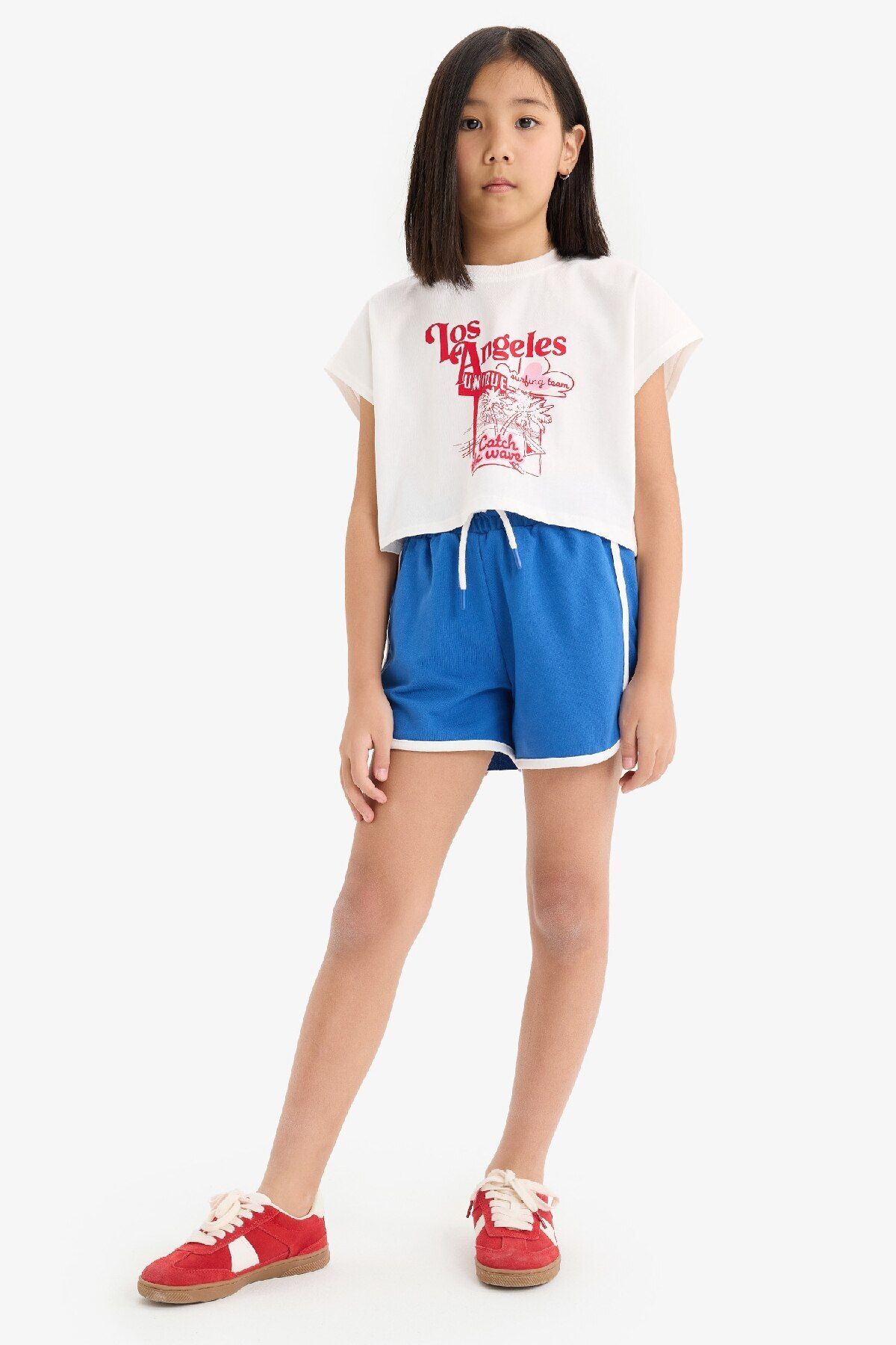 DeFacto-Girl's 2-Piece Set Printed Short Sleeve T-Shirt Elastic Waist Shorts E3818A825Sm 2