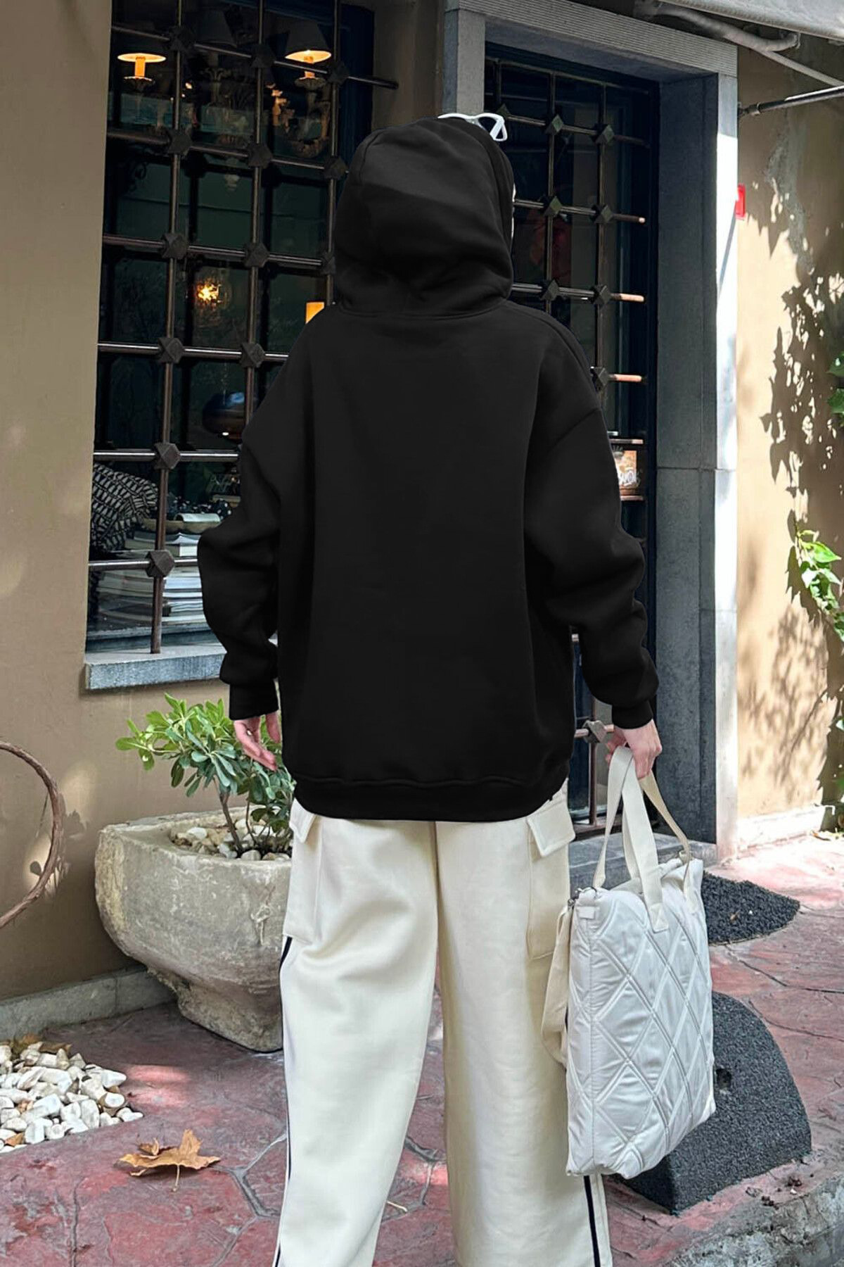 Kadın SİYAH Oversize Bol Tam Fermuarlı Hırka — مشکی BRNHRK022 — تصویر 3 از 3
