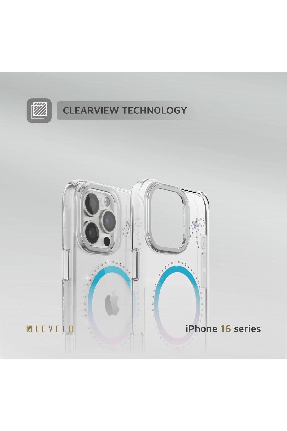 Levelo-جراب Butterfly Magsafe لهاتف iPhone 16 Pro Max - شفاف/ قزحي الألوان 8