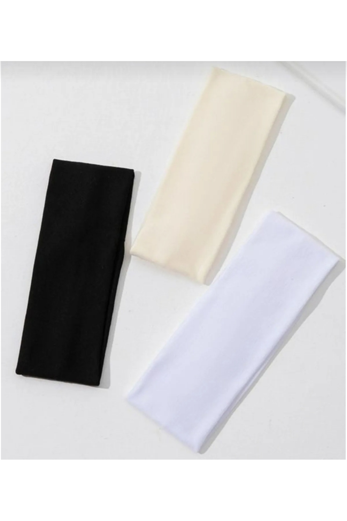 ÖZKARDEŞLER BABY Özkardeşler baby Kadın 3lü pamuklu Beyaz Siyah Krem rengi  esnek Bandana saç bandı 3lü set