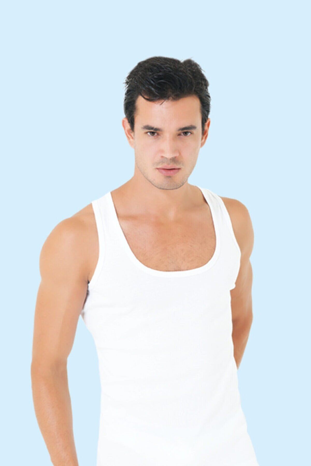 Ceylanoğlu-Men's White Strappy Ribbed Tank Top 1