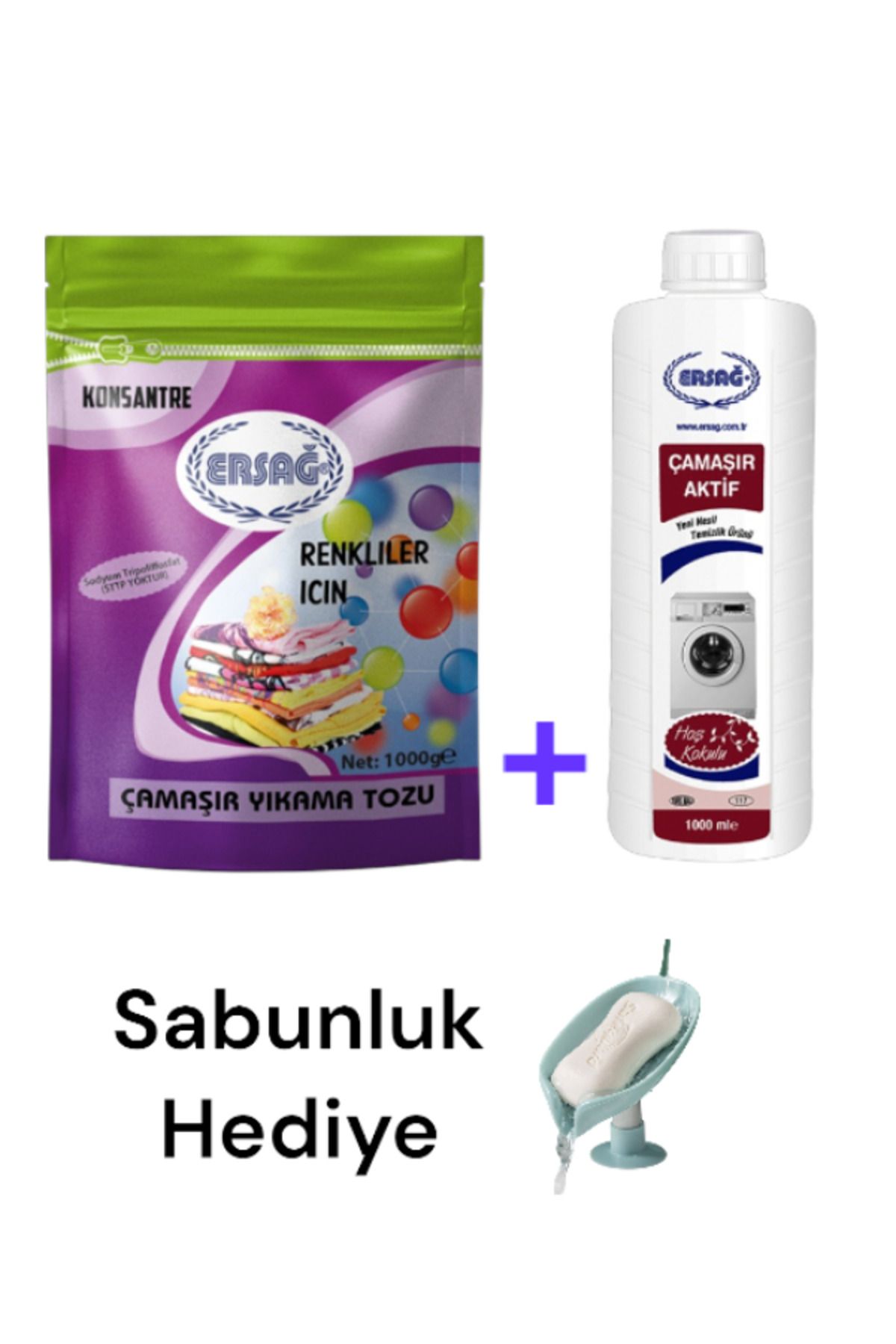 Ersağ Renkliler İçin Çamaşır Yıkama Tozu1000 GR + Çamaşır Aktif 1000 ML + (Sabunluk Hediye'li ) 101-33