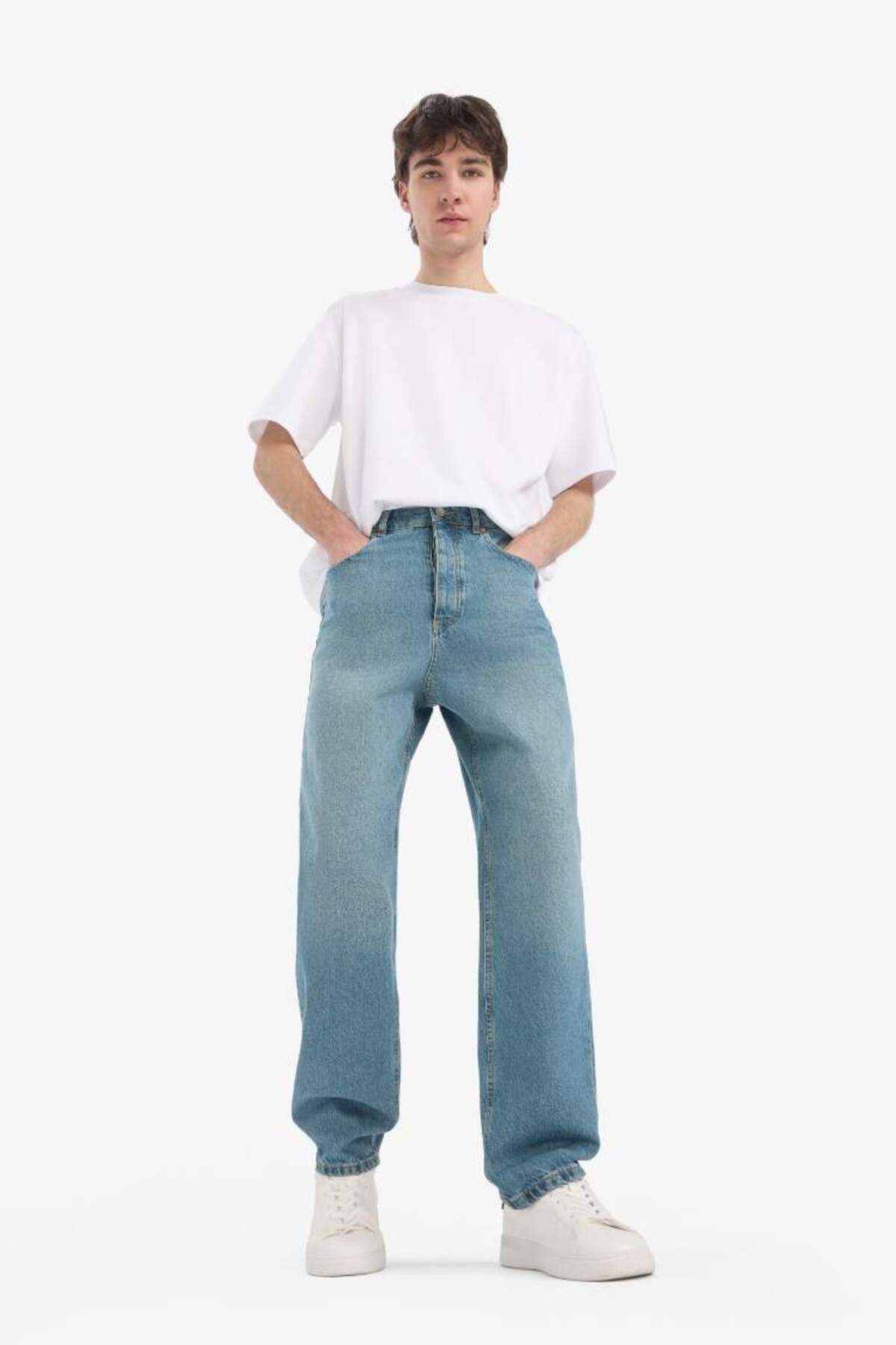 DeFacto-New Season Baggy Fit Straight Leg Cotton Faded Effect Jean Trousers 2