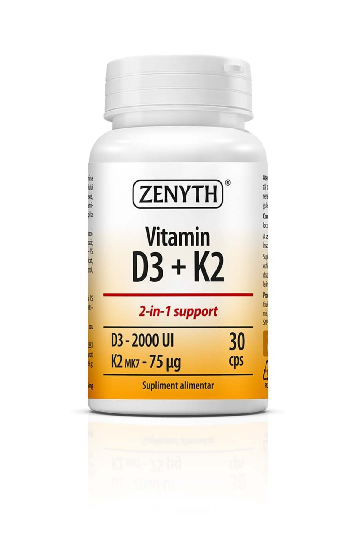 ZENYTH Vitamina D3 K2: 2 În 1, Absorbție De Calciu, 2000 Ui D3 75 Mcg K2/capsulă, 30 Capsule - One Size