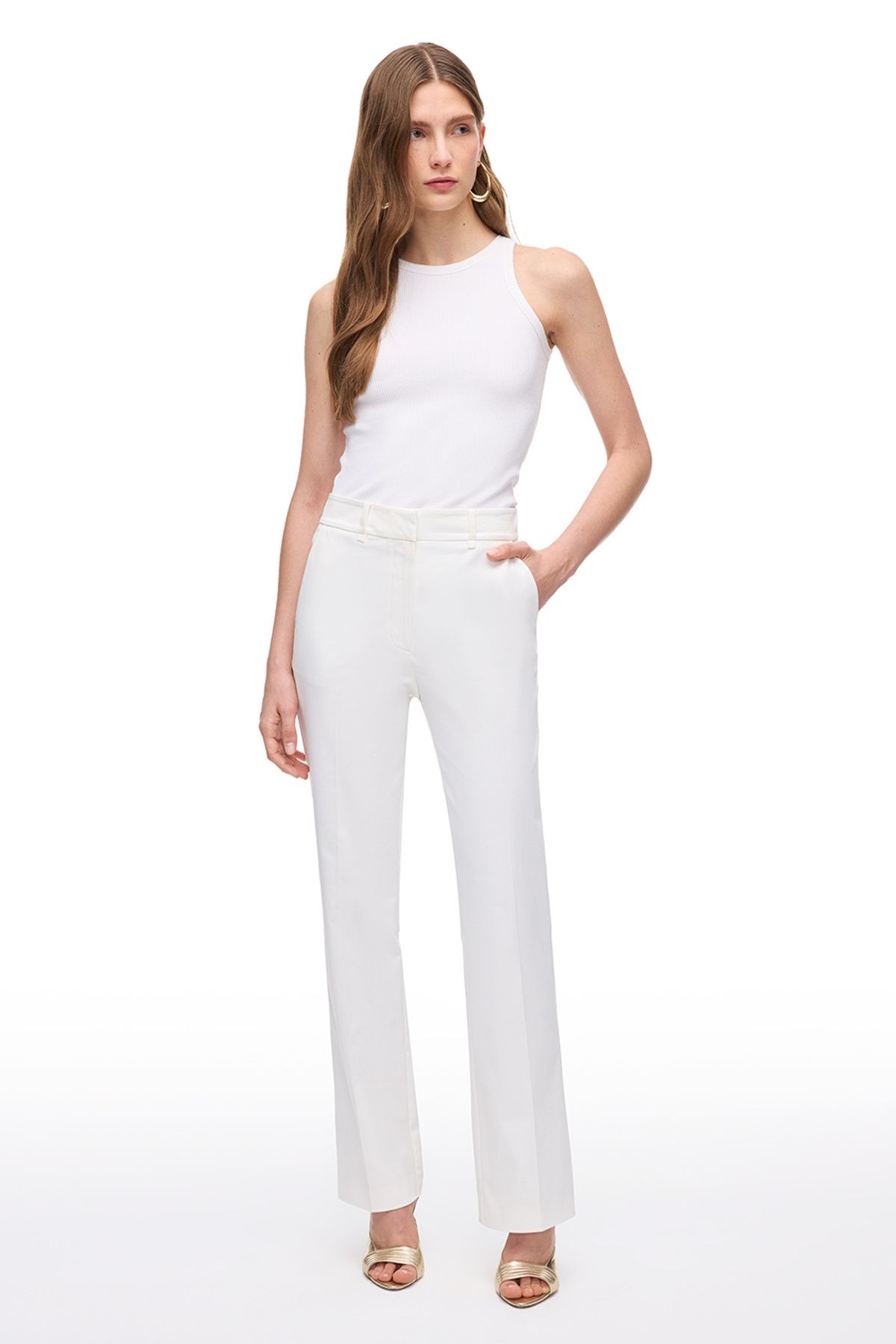 Perspective-White Dillas Slim Fit High Waist Trousers 6