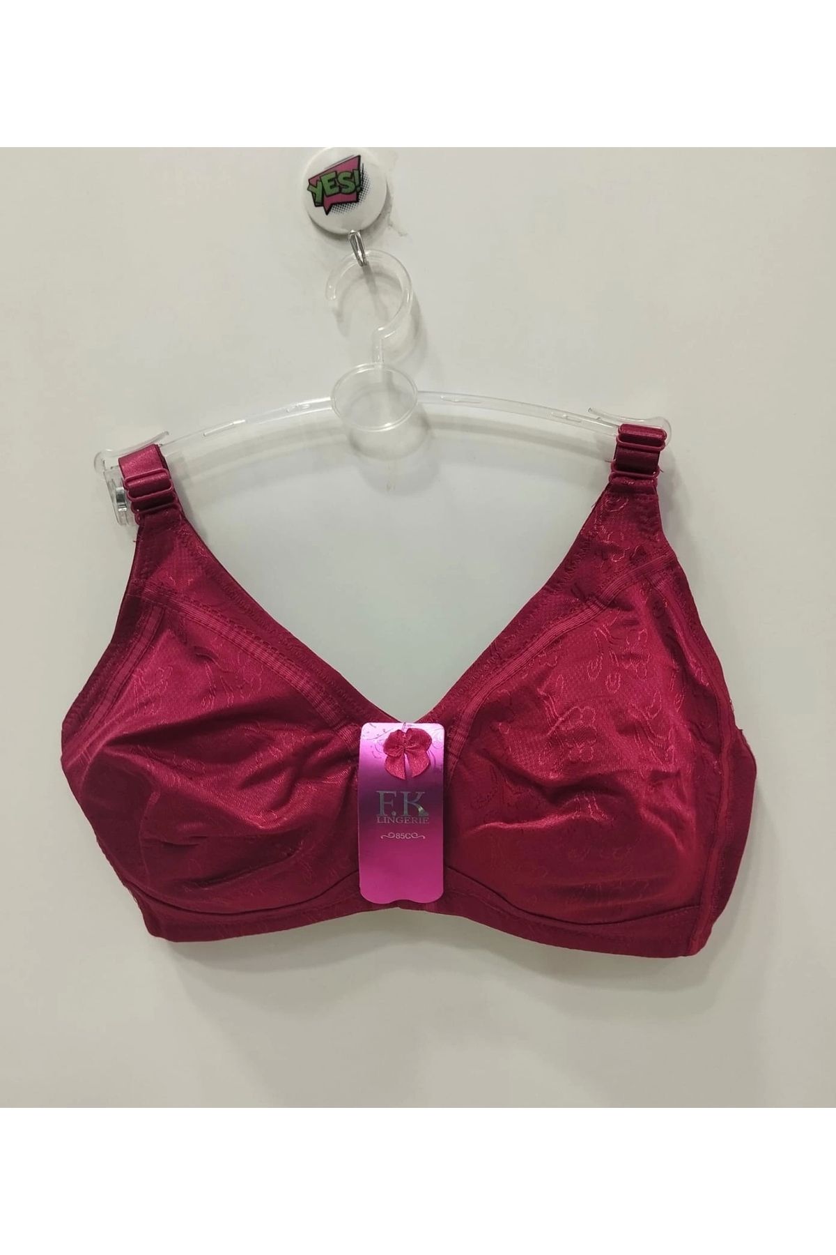 F.K-Unassisted, Ununderwired, Patterned Burgundy Bra - 1954 1