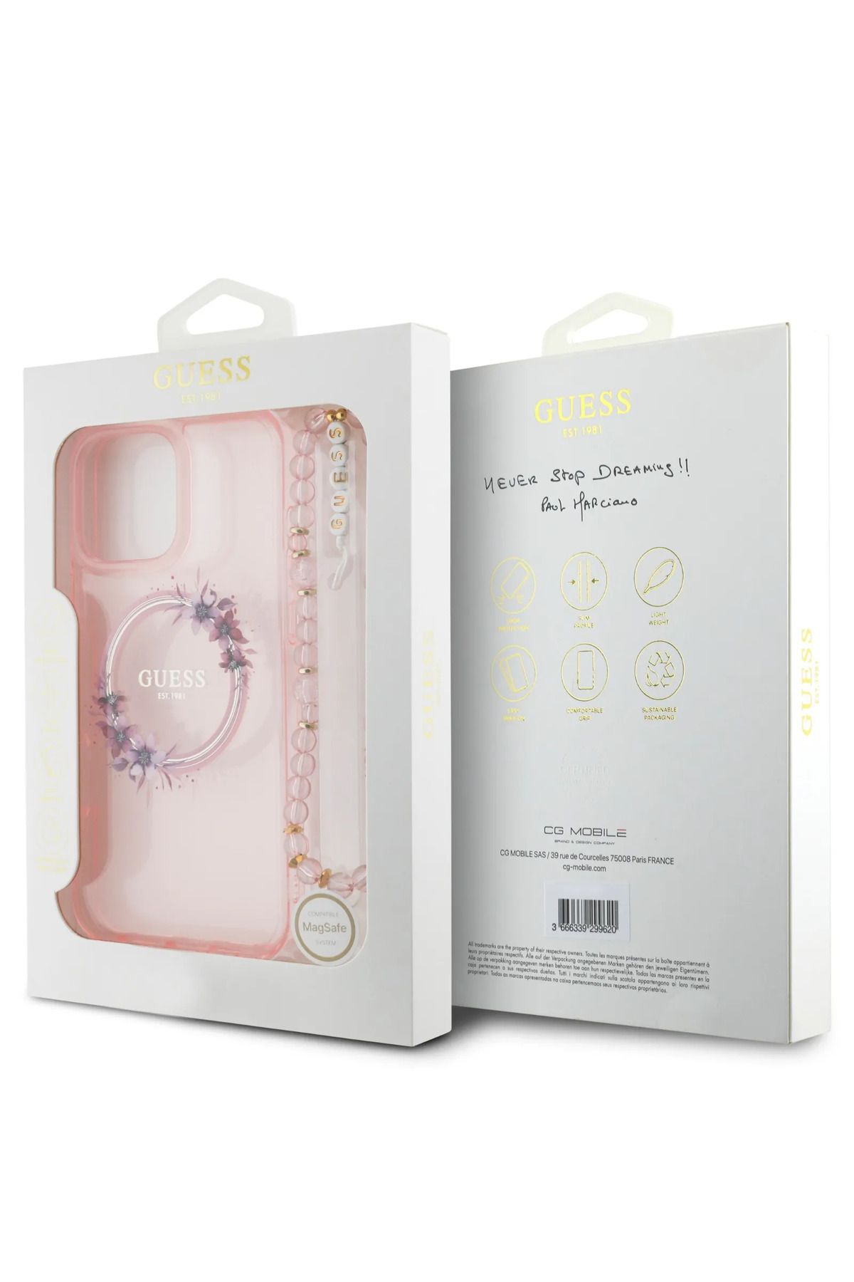CG Mobile-Guess Magsafe Iml Hard Case With Flower Wreath Design & Pearl Strap For iPhone 16 5