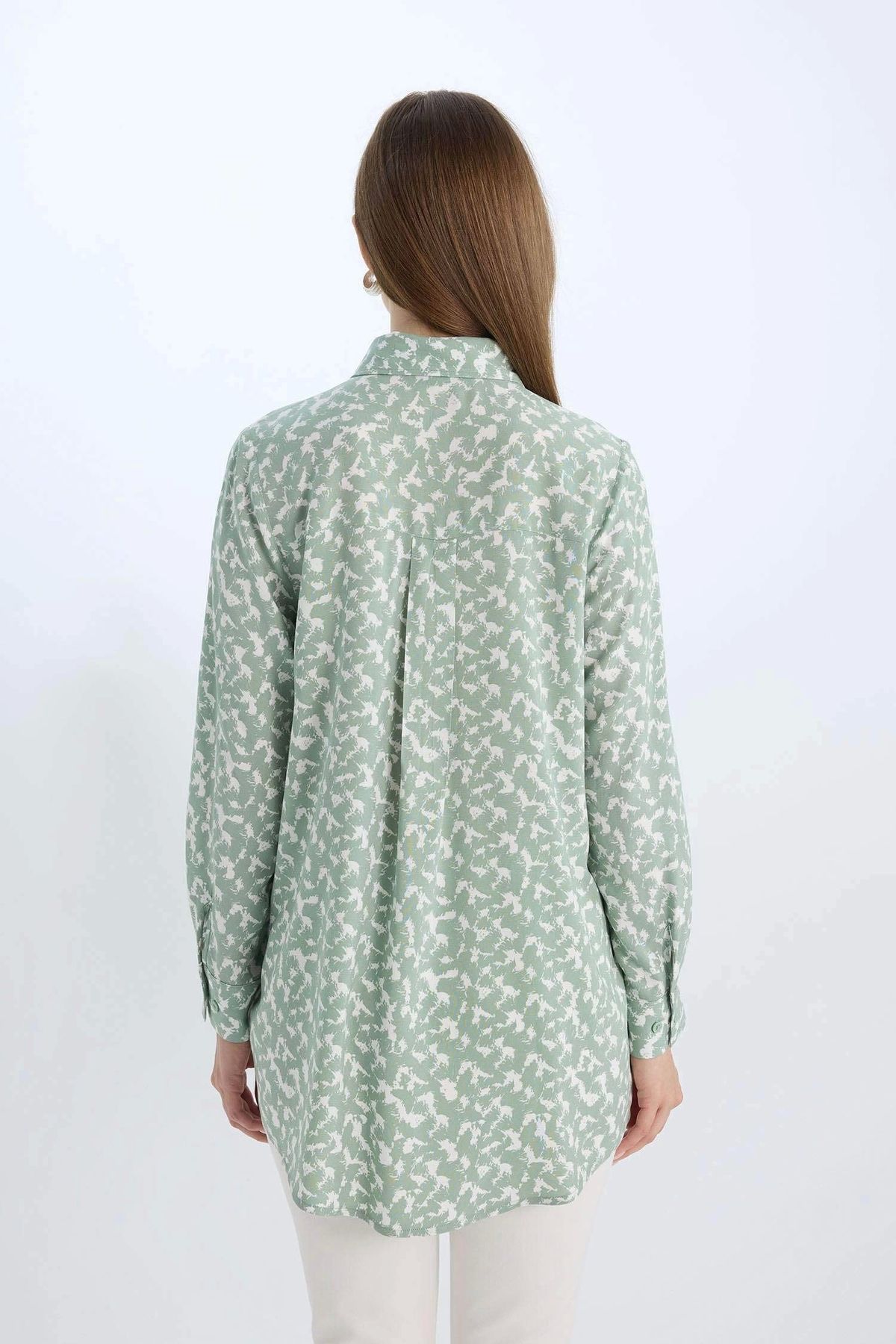Z5833 Yeşil Regular Fit Desenli Uzun Kollu Gömlek Tunik - 6