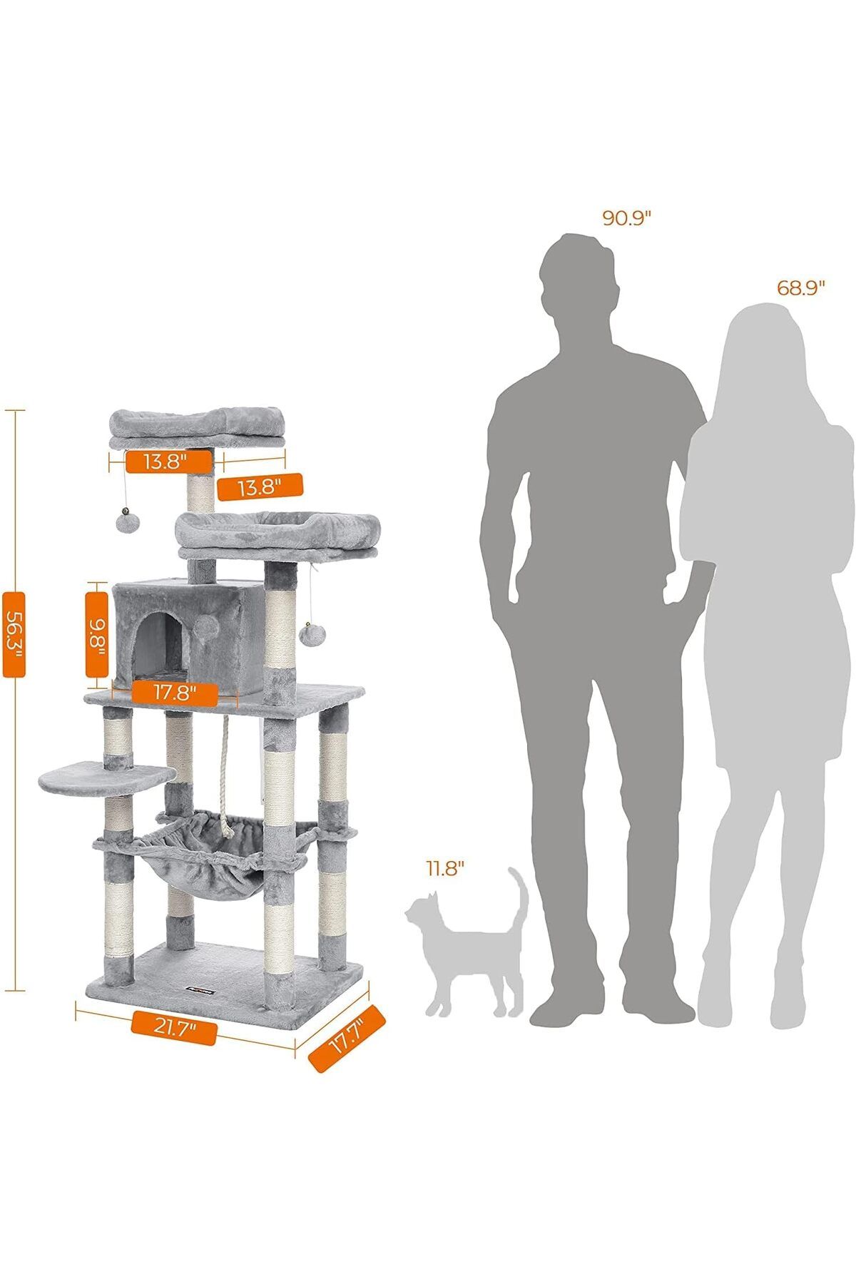 COOYA-Multi-Level Cat Tree, with Sisal-Covered Scratching Posts, Tall Cat Climbing Stand for Kitten, Pets 3