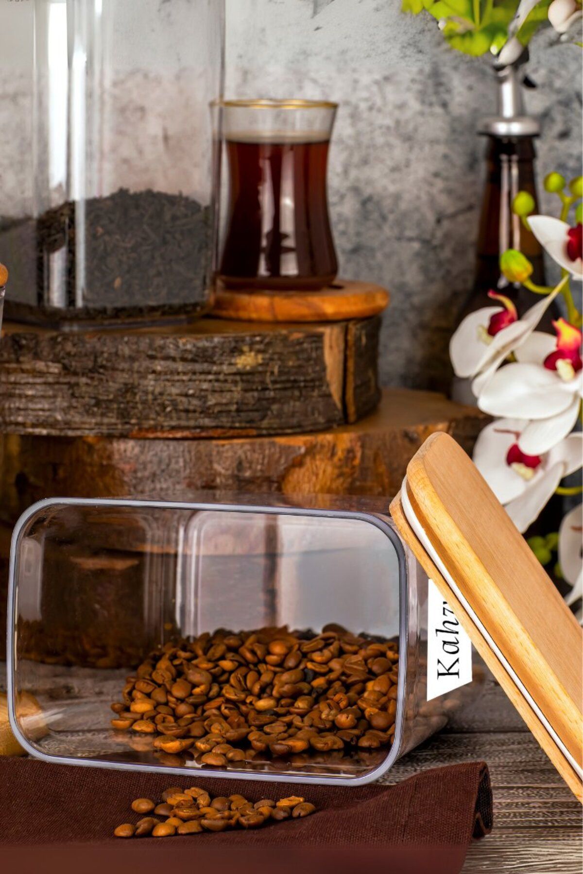 Comprox-Set of 3 Rectangular Vacuum Wooden Storage Containers with Lids |   Tea, Sugar, Coffee Container Set (2200Mlx3Adet 3