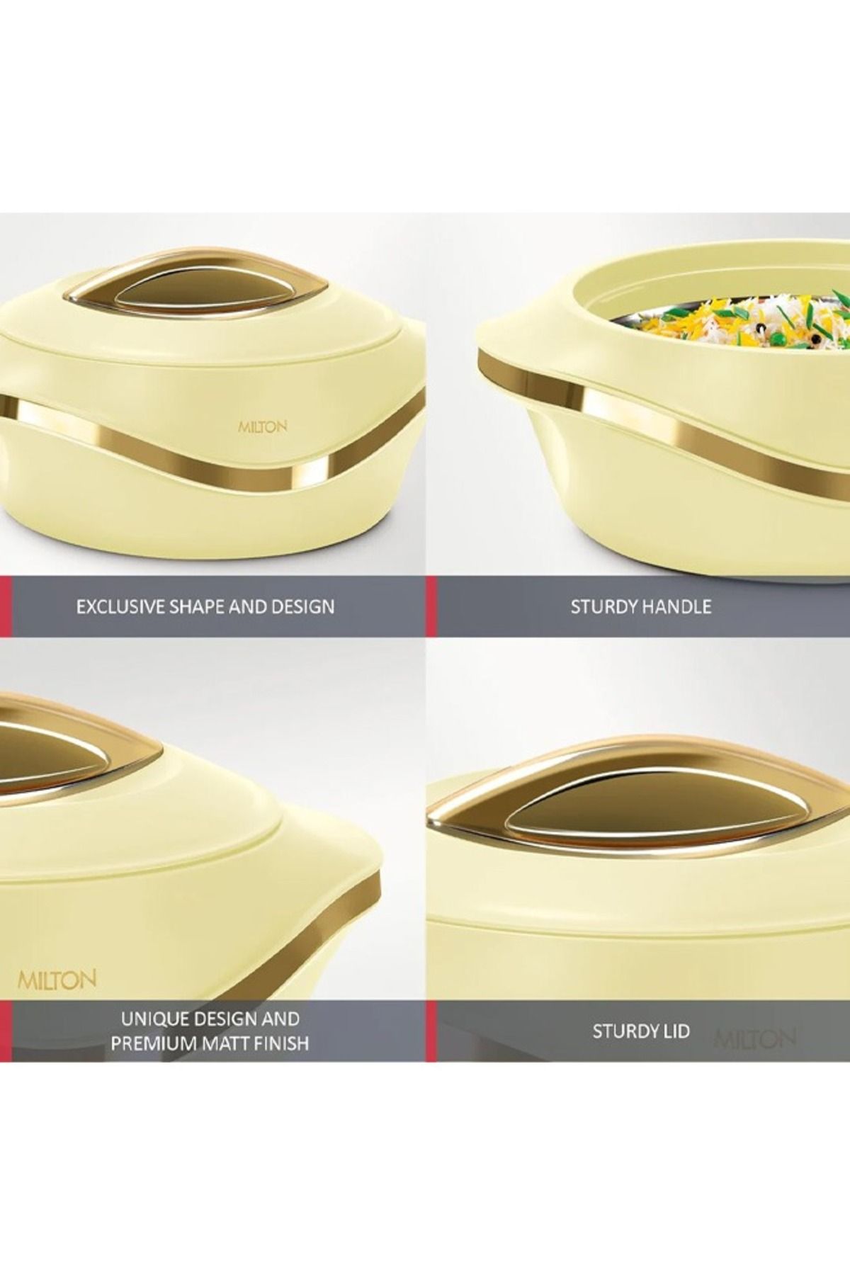 Milton-Set of 3 Inner Stainless Steel Hotpot  1000 ml, 1500 ml, 2500 ml,) Beige/Gold 3