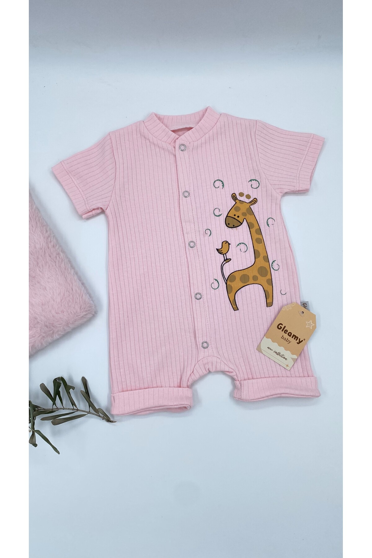 Gleamy BEBE KIDS ZÜRAFA DESEN ÇITÇITLI KISA KOLLU ŞORT TULUM(ZIBIN) %100 PAMUK fotoğrafı 5 (önizleme)