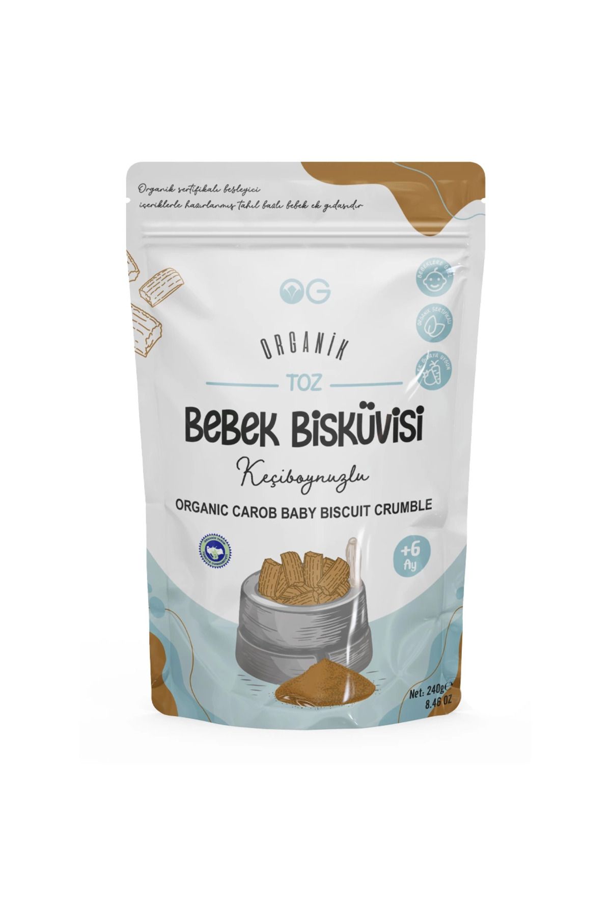 atesin online Og Natural Organik Keçiboynuzlu Toz Bebek Bisküvisi 240 Gr 6+ Ay