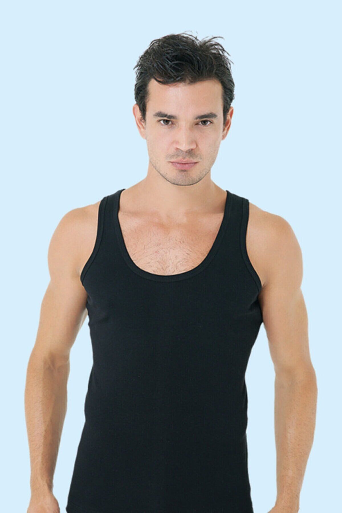 Ceylanoğlu-Men's Black Strappy Ribbed Tank Top 1