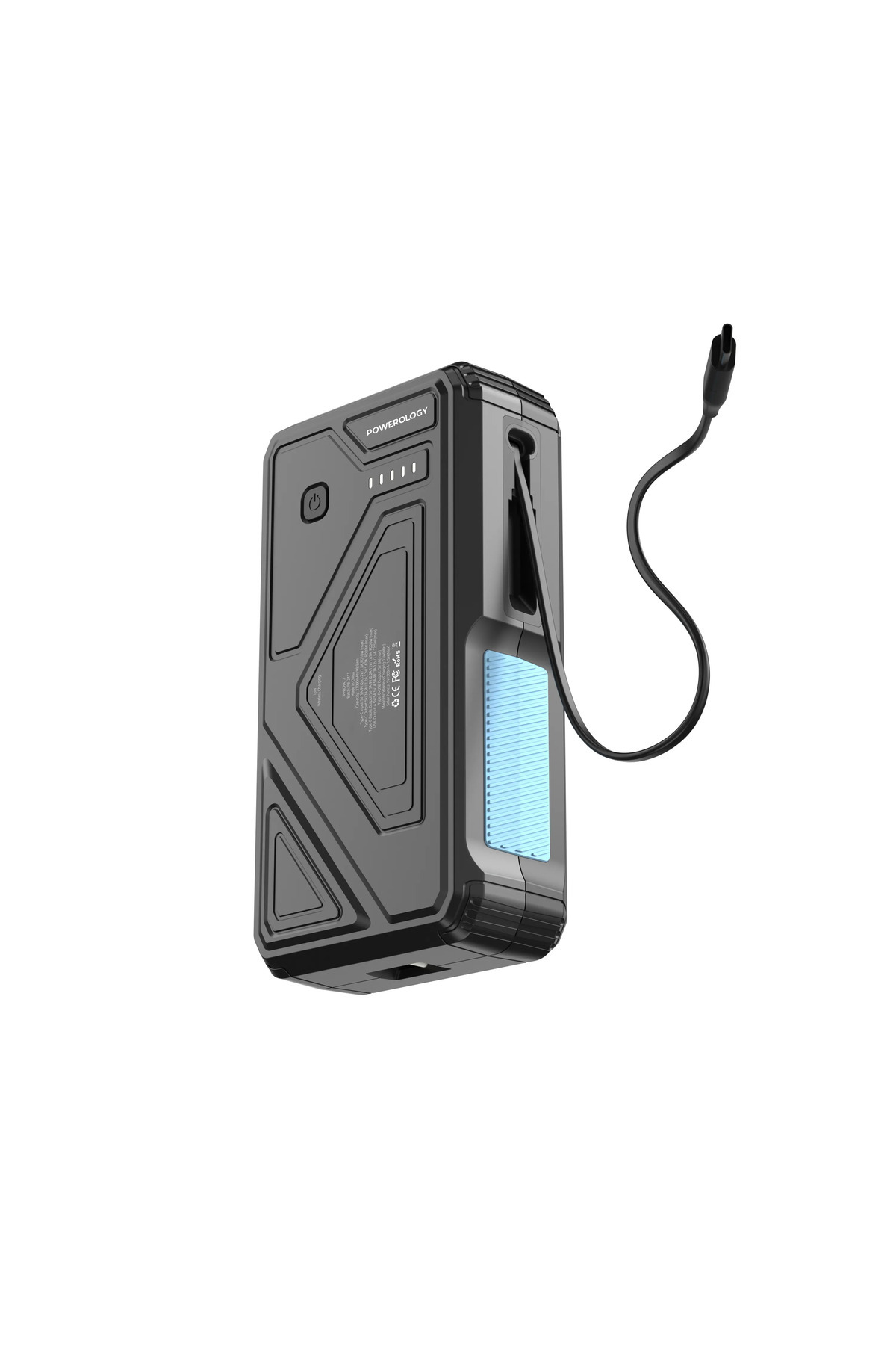 Powerology-27000Mah Power Bank With Led Built-In Retractable Type-C Cable 15W Wireless Ch 5