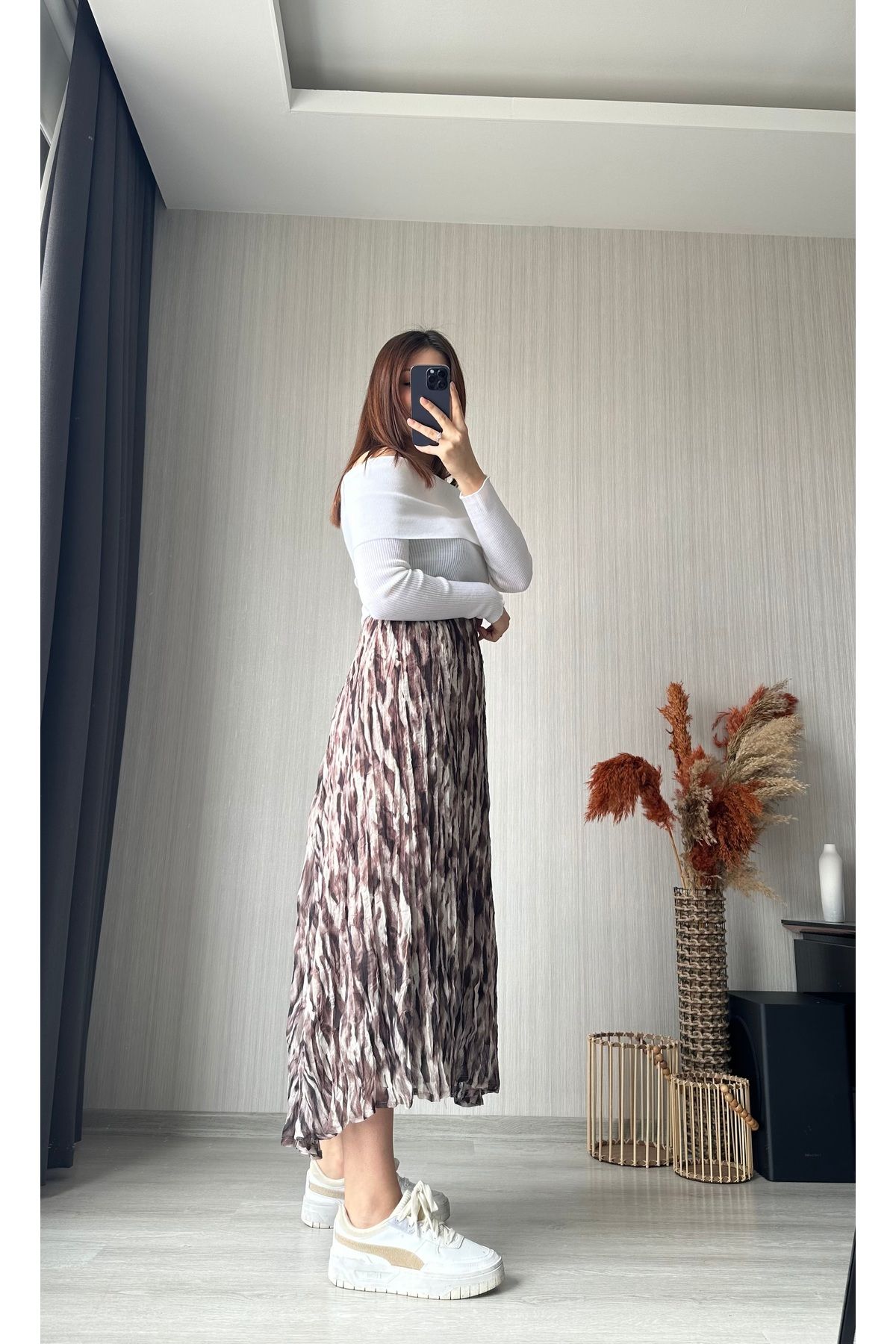 FASİON-Zebra Pattern Midi Skirt 4