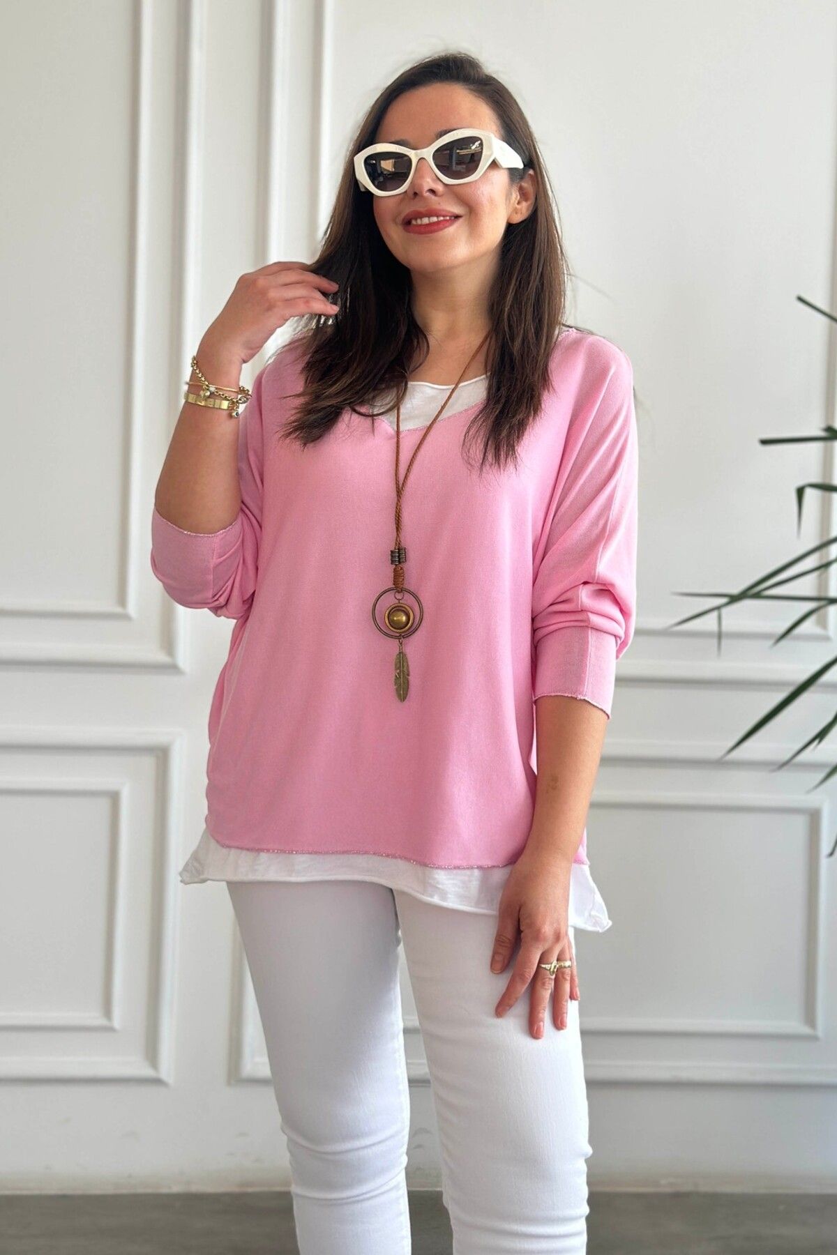 Yağmur Butik-Mercerized Blouse with Self-Necklace and Athlete Inside 2