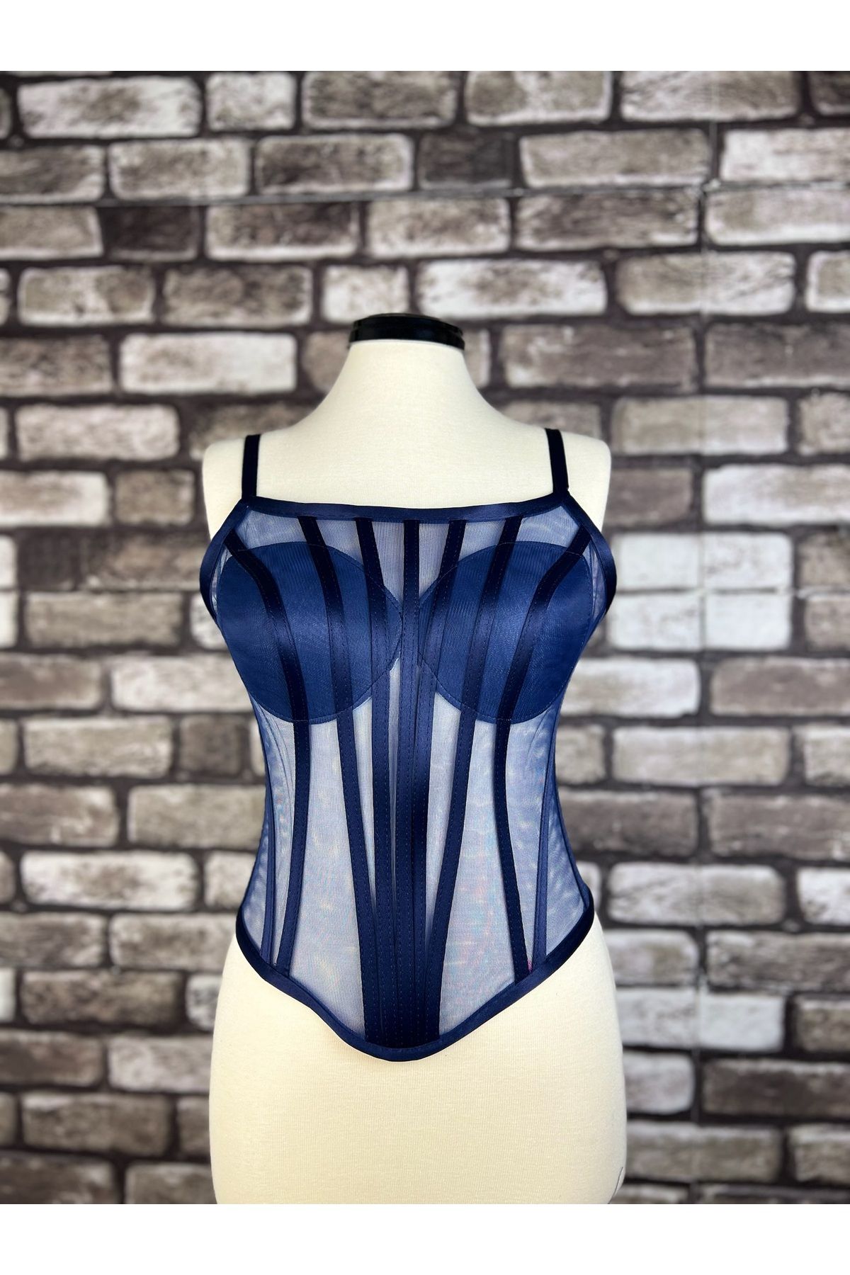 Metay Design-Navy Blue Tulle Corset Rope Strap Bull Model & Bustier 1