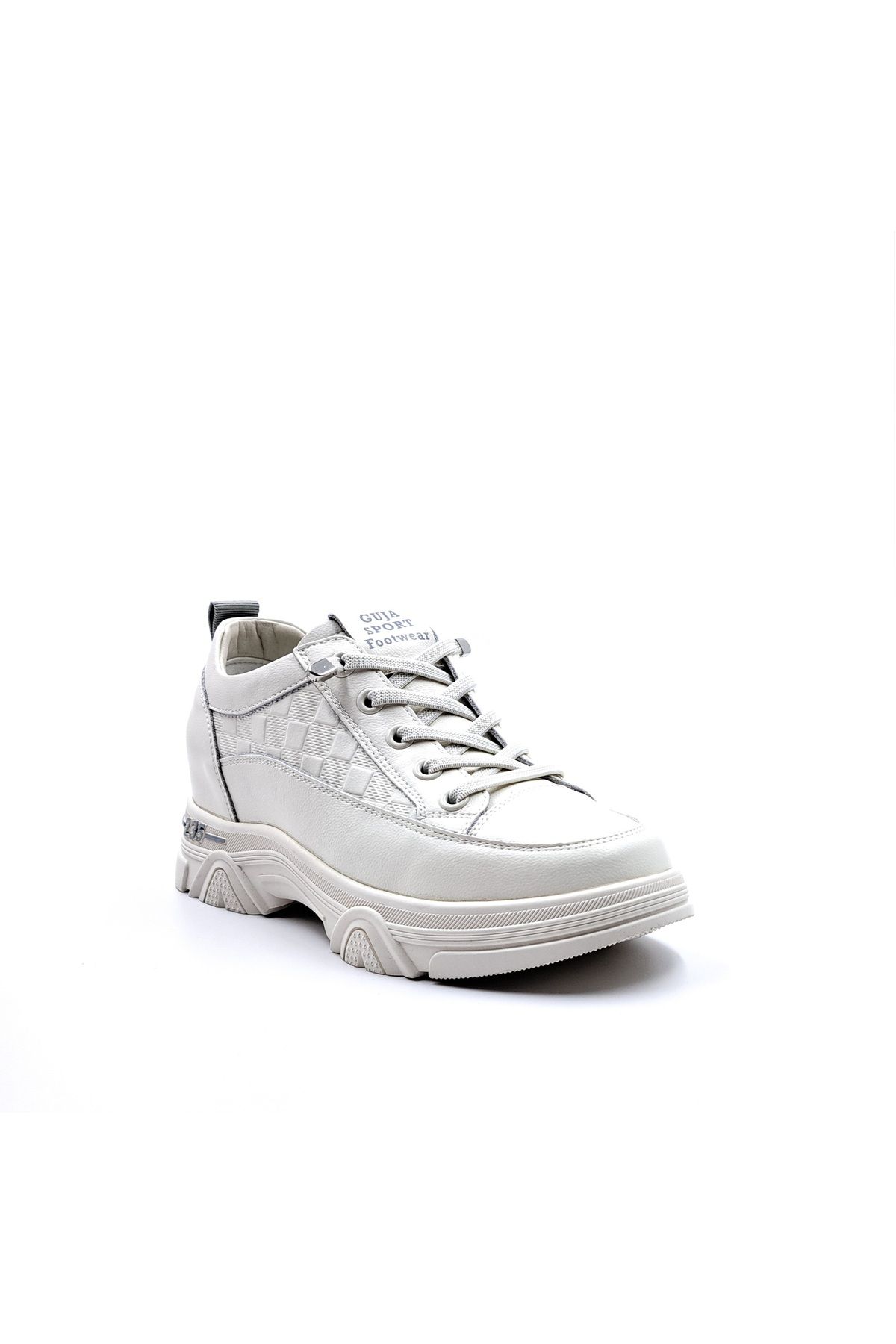 Guja-Genuine Leather 2 cm Hidden Heel Rubber Laced White Women's Casual Sneakers 4