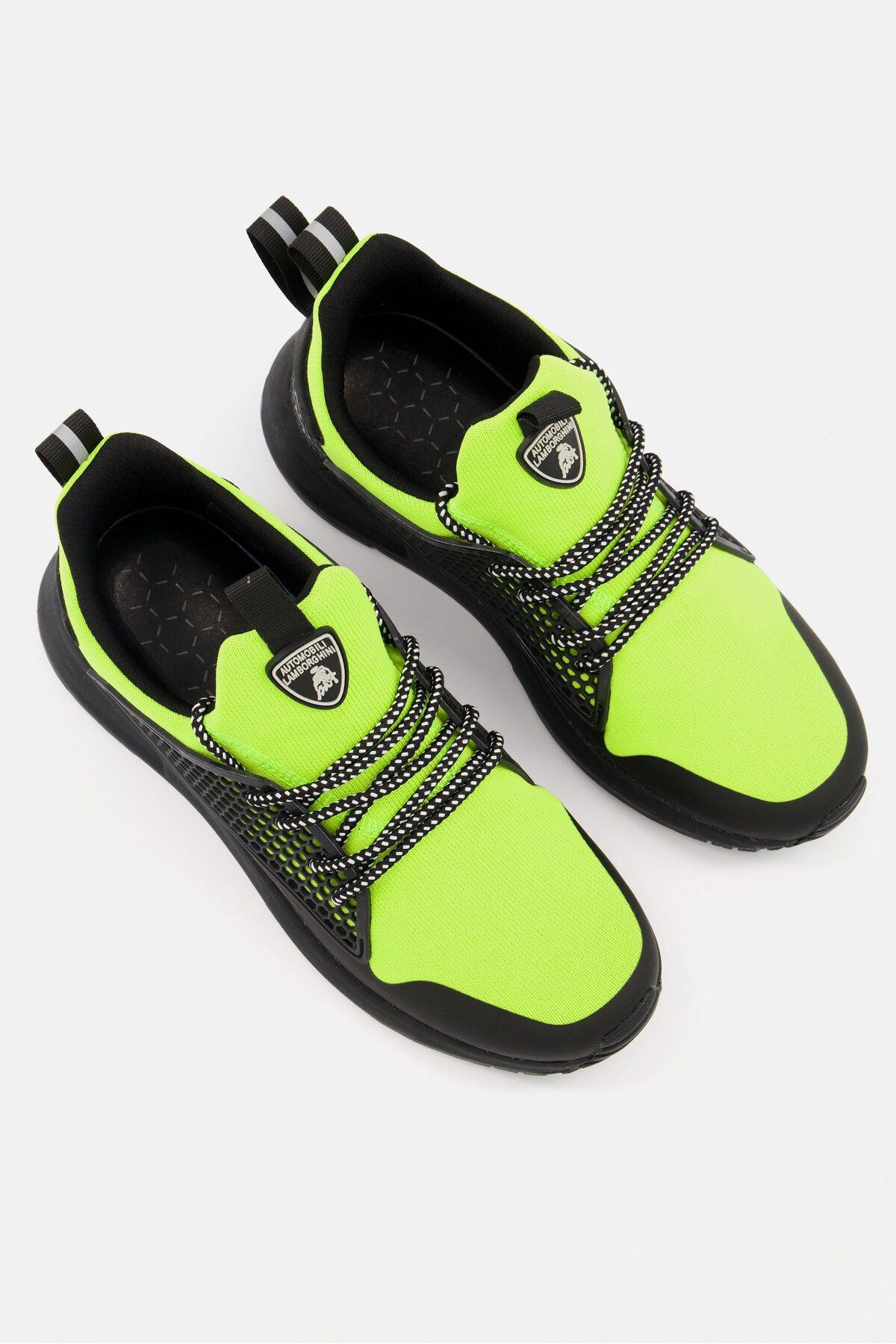 Lamborghini-Men Lace Up Brand Logo Casual Shoes, Black/Lime Green 4