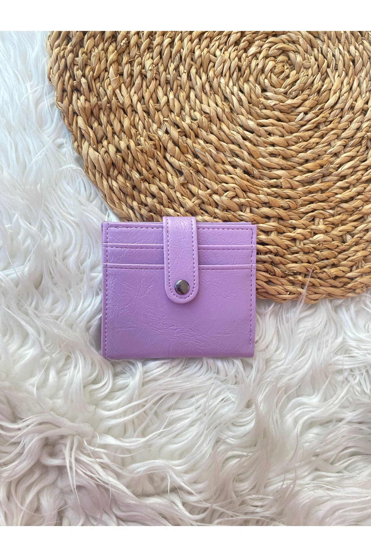 PİNK PEARL-Women's Patent Leather Lilac Color Card Holder Wallet 1